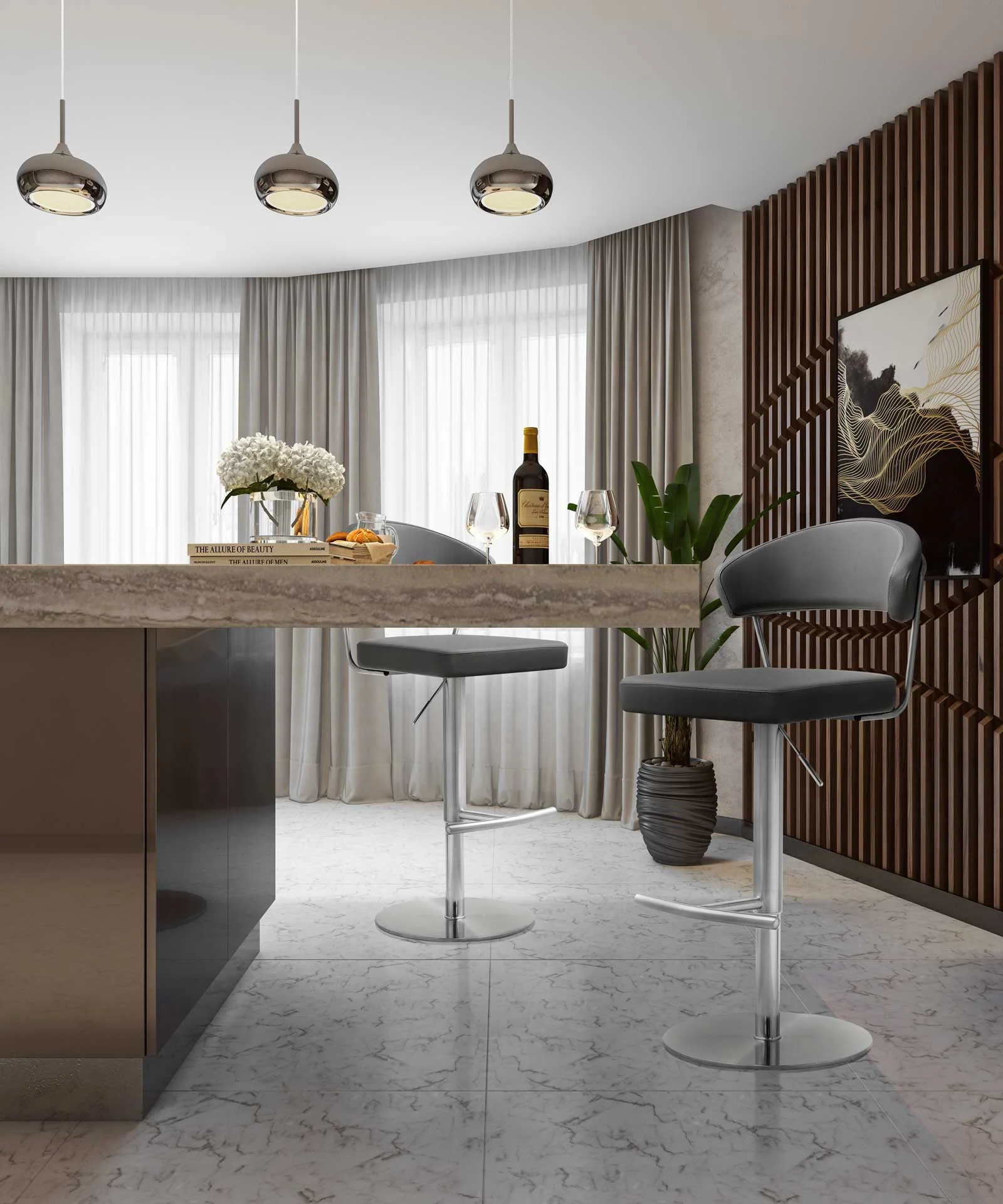 Coffe Stainless Steel Bar Stool Gray - Image 10