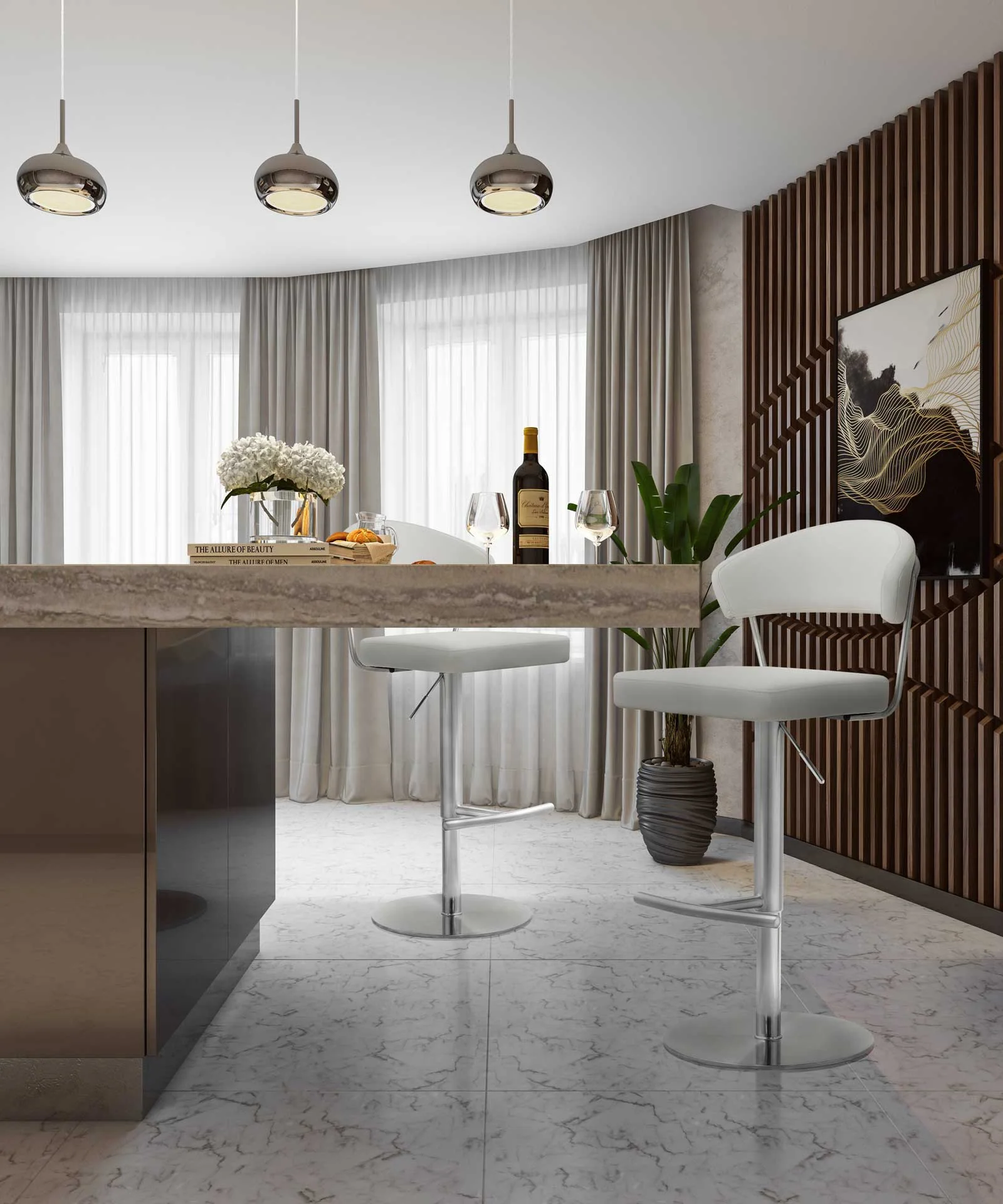 Coffe Stainless Steel Bar Stool Light Gray - Image 10