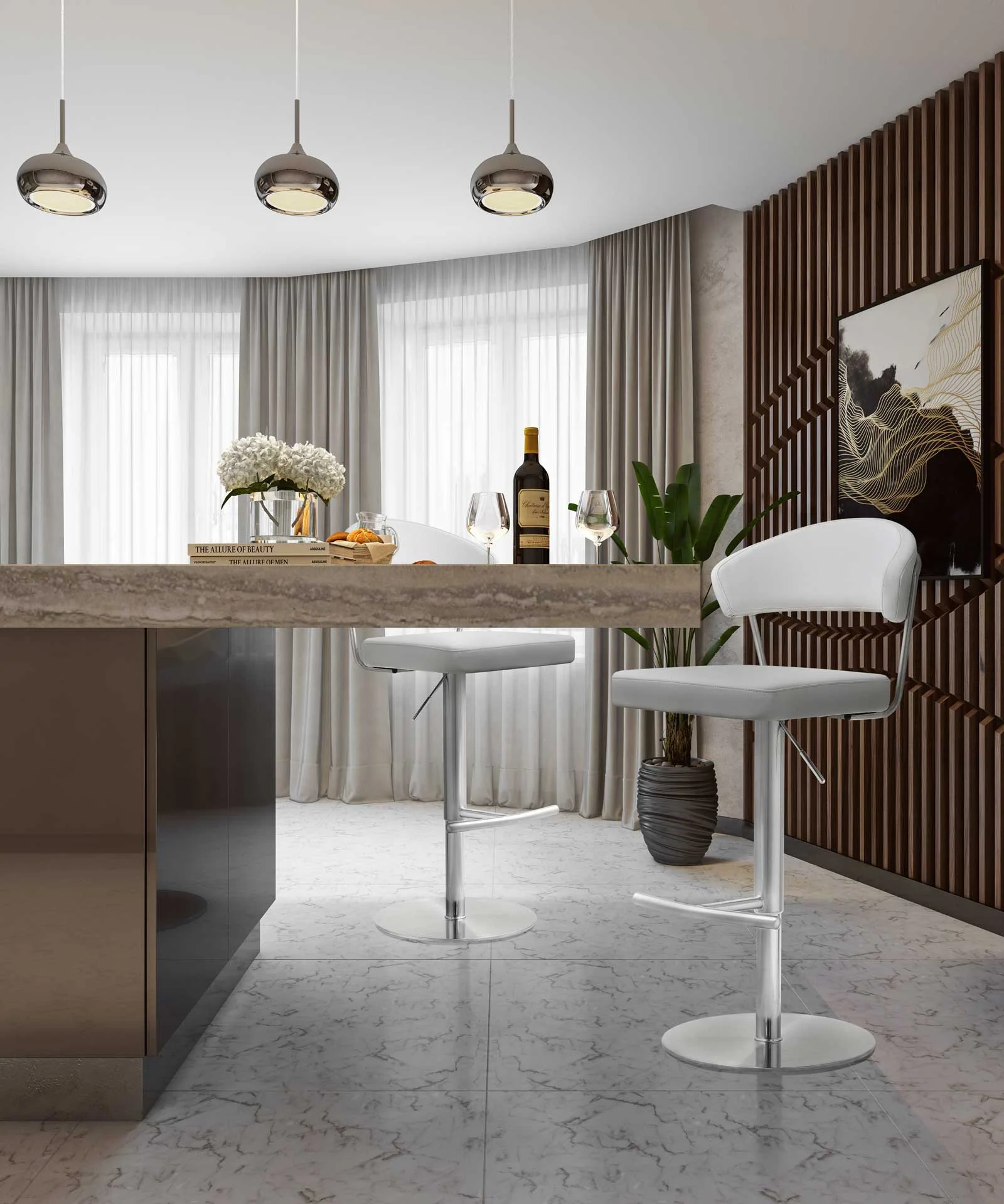 Coffe Stainless Steel Bar Stool White - Image 10