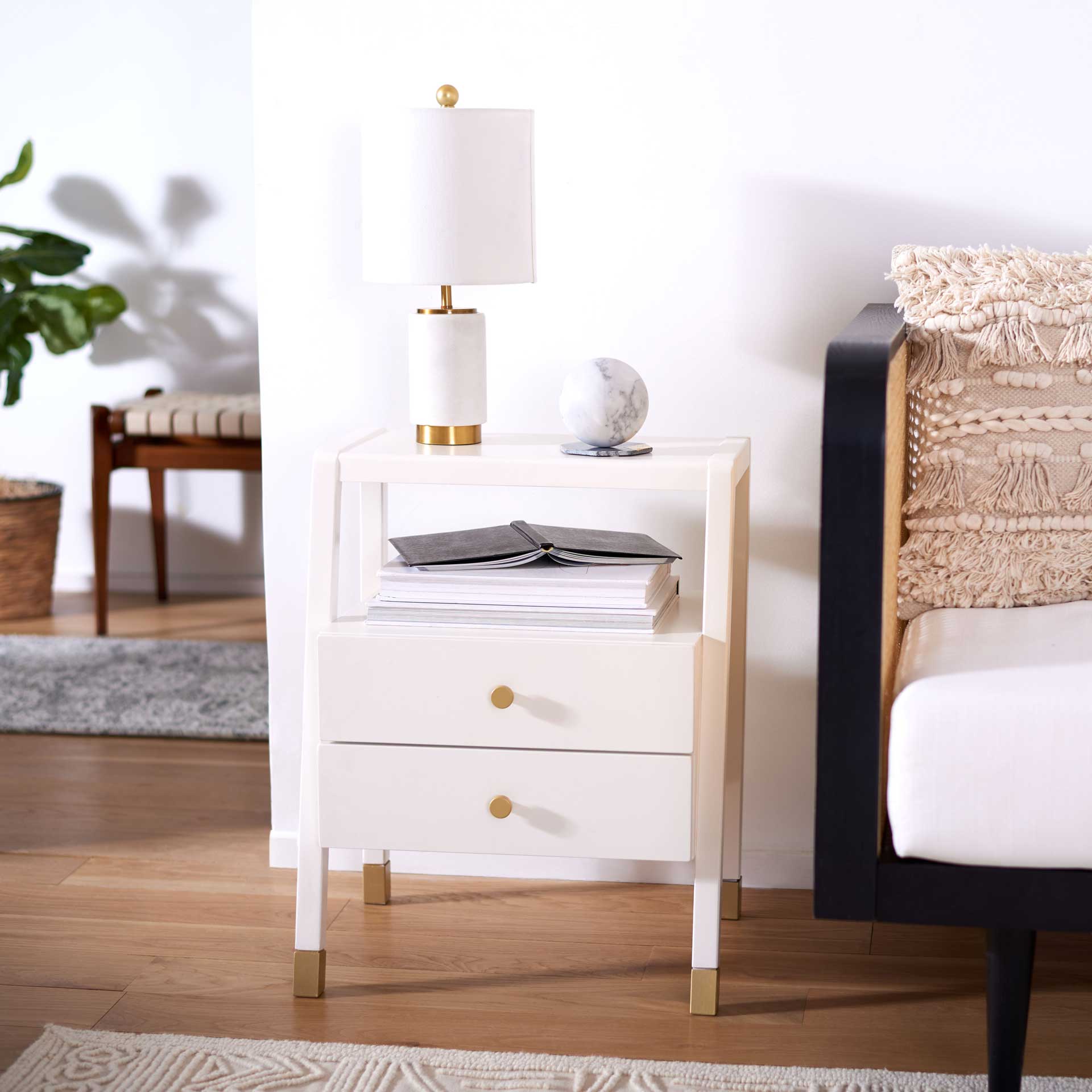 Colbie 2 Drawer 1 Shelf Accent Table White/Gold - Image 4