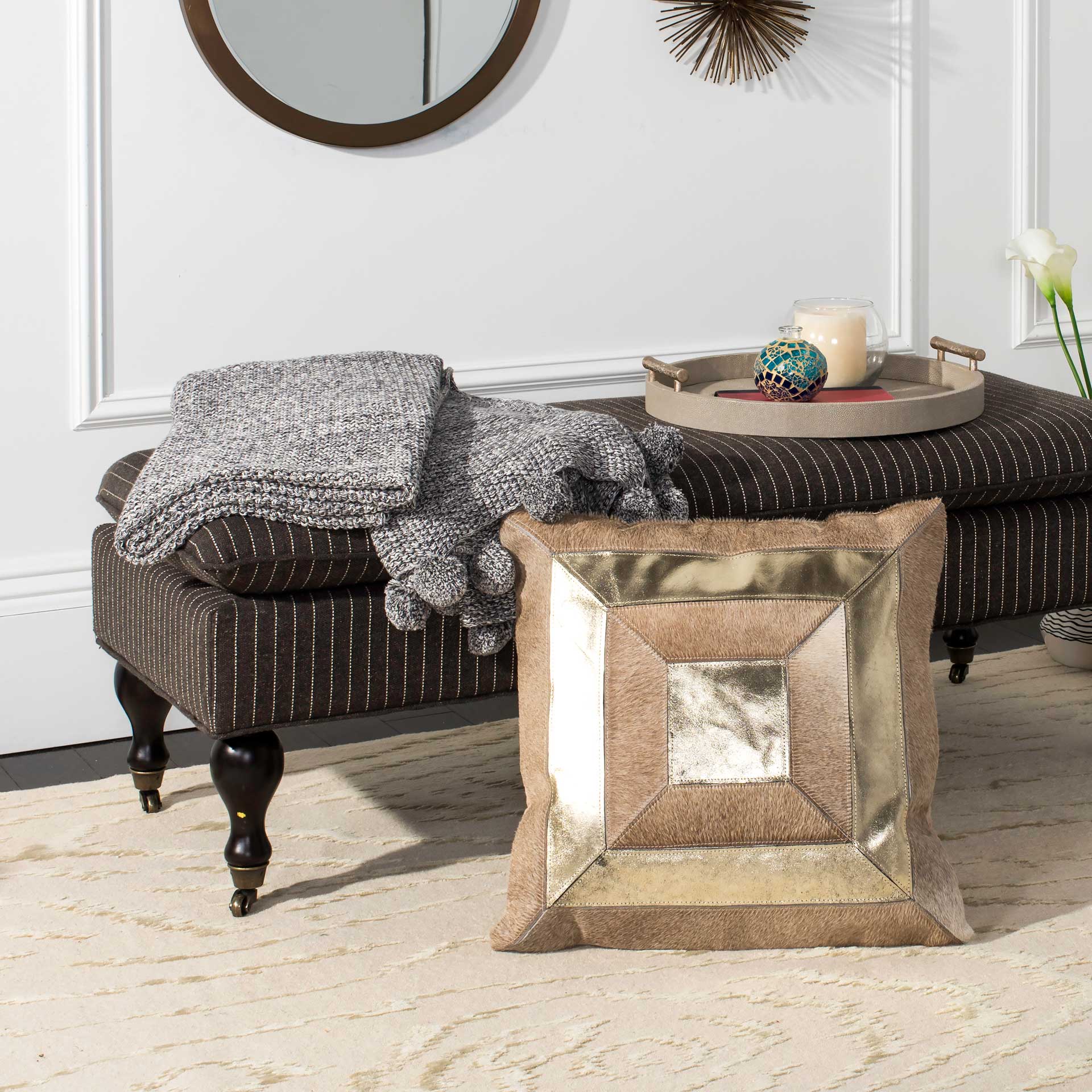Cole Metallic Cowhide Pillow Beige/Gold - Image 2