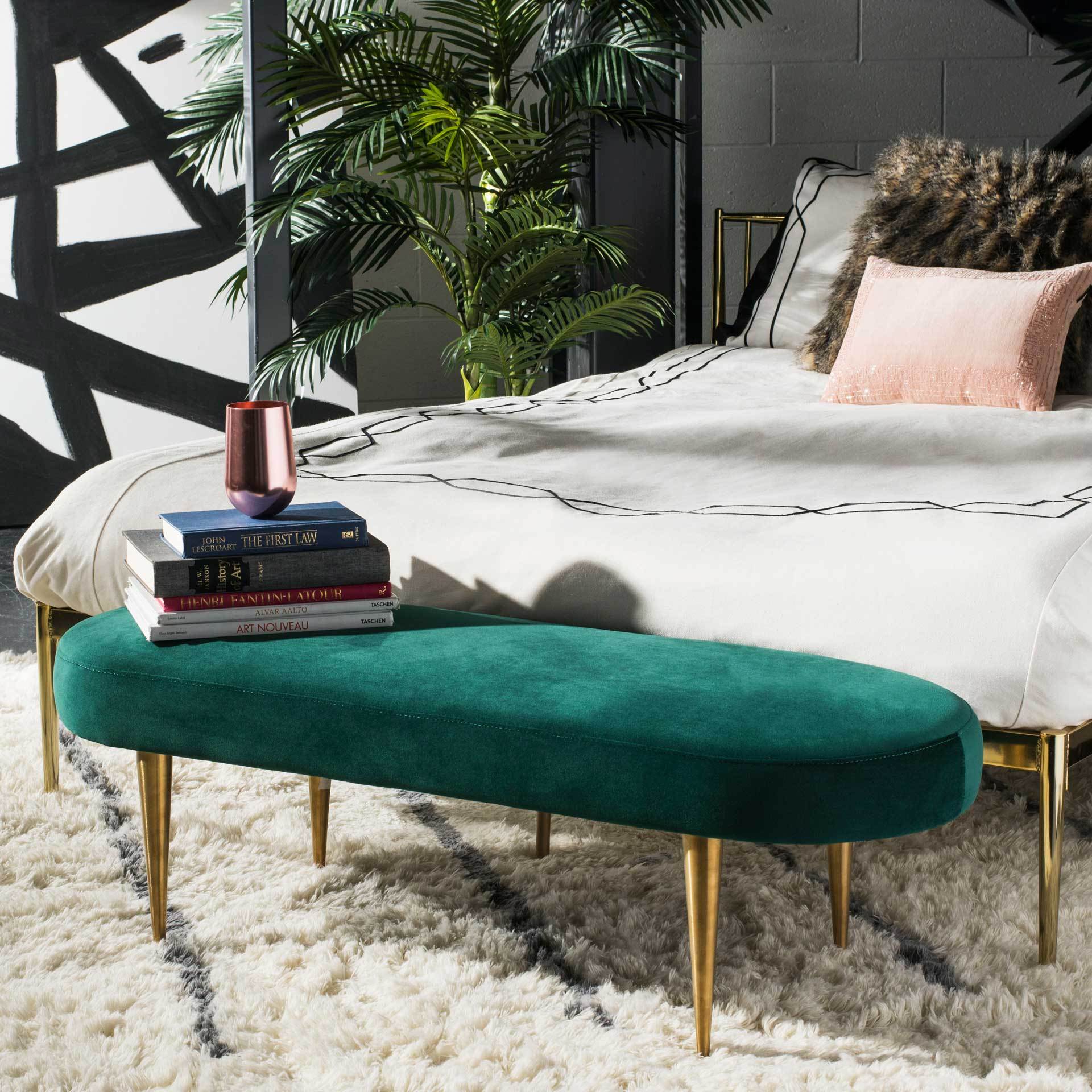 Colette Velvet Oval Bench Emerald/Gold - Image 6