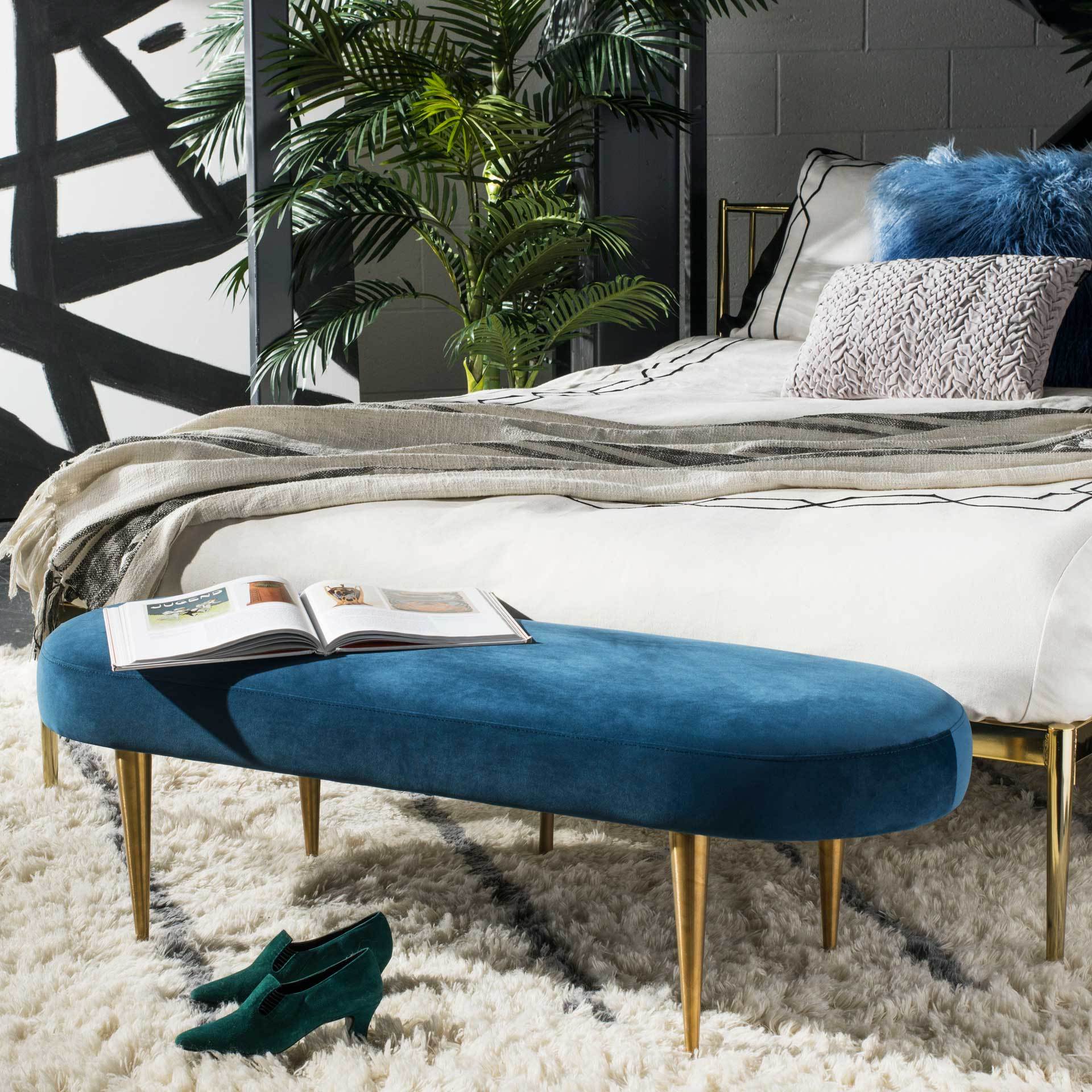Colette Velvet Oval Bench Navy/Gold - Image 6