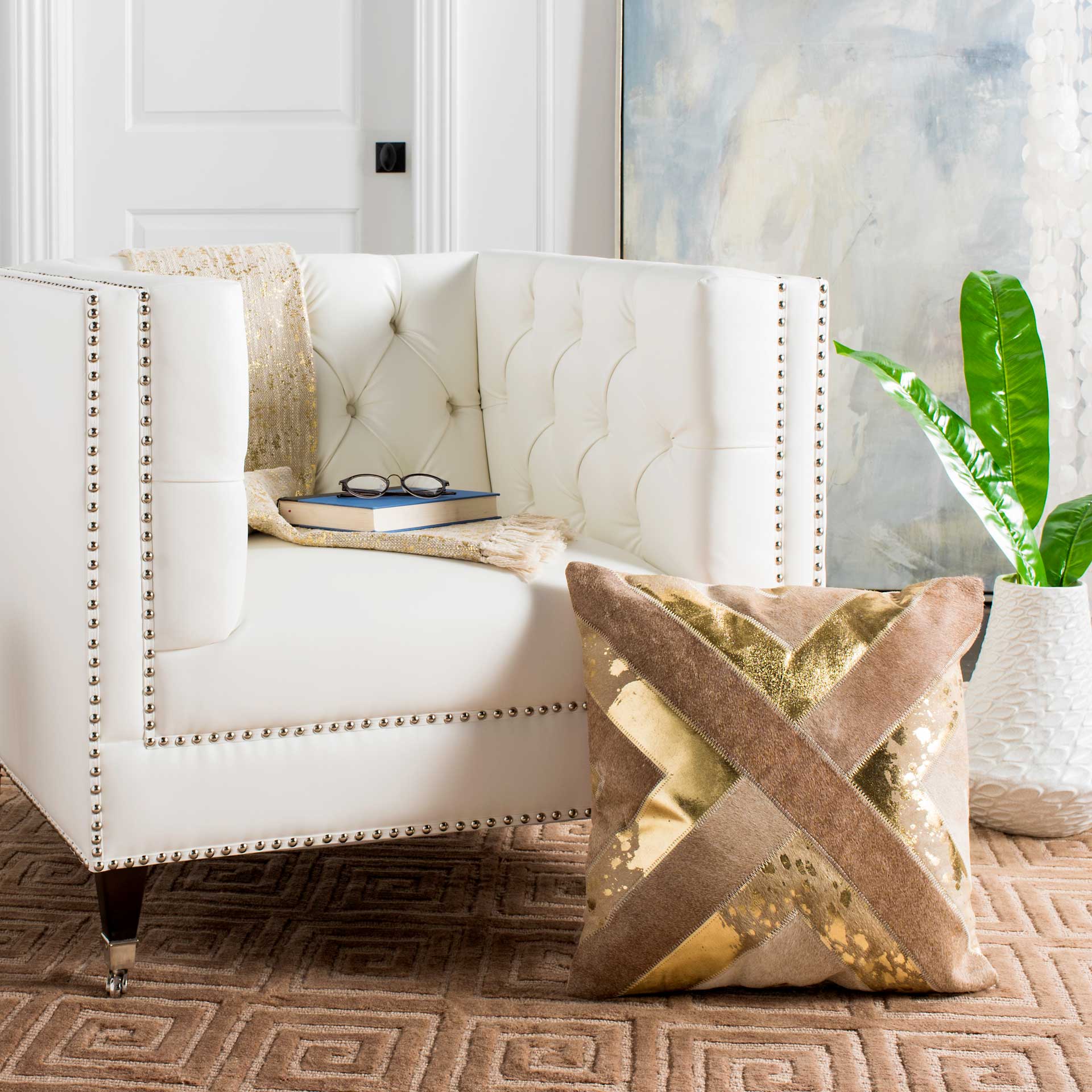 Coronet Metallic Cowhide Pillow Beige/Gold - Image 2