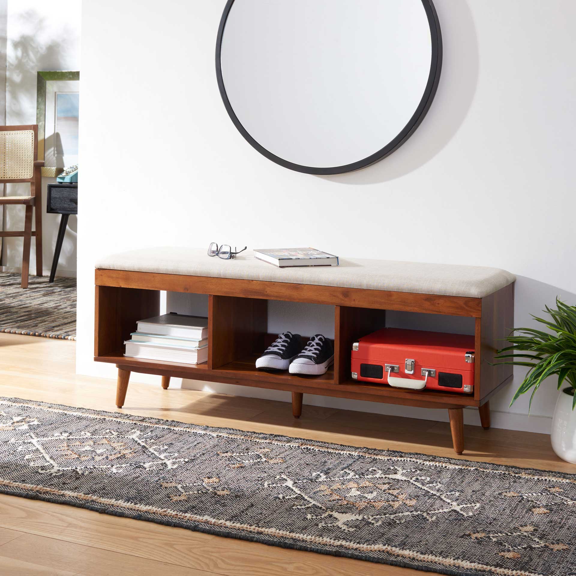 Crane Open Shelf Bench With Cushion Cream/Natural - Image 4