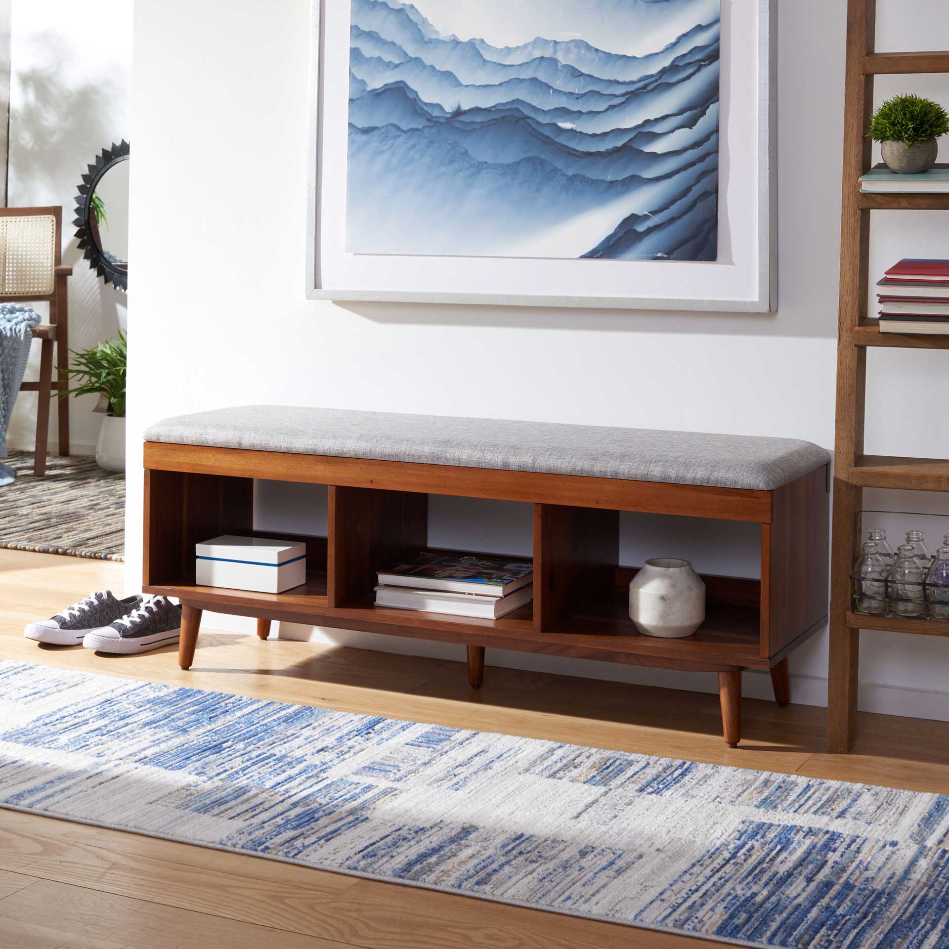 Crane Open Shelf Bench With Cushion Gray/Natural - Image 4