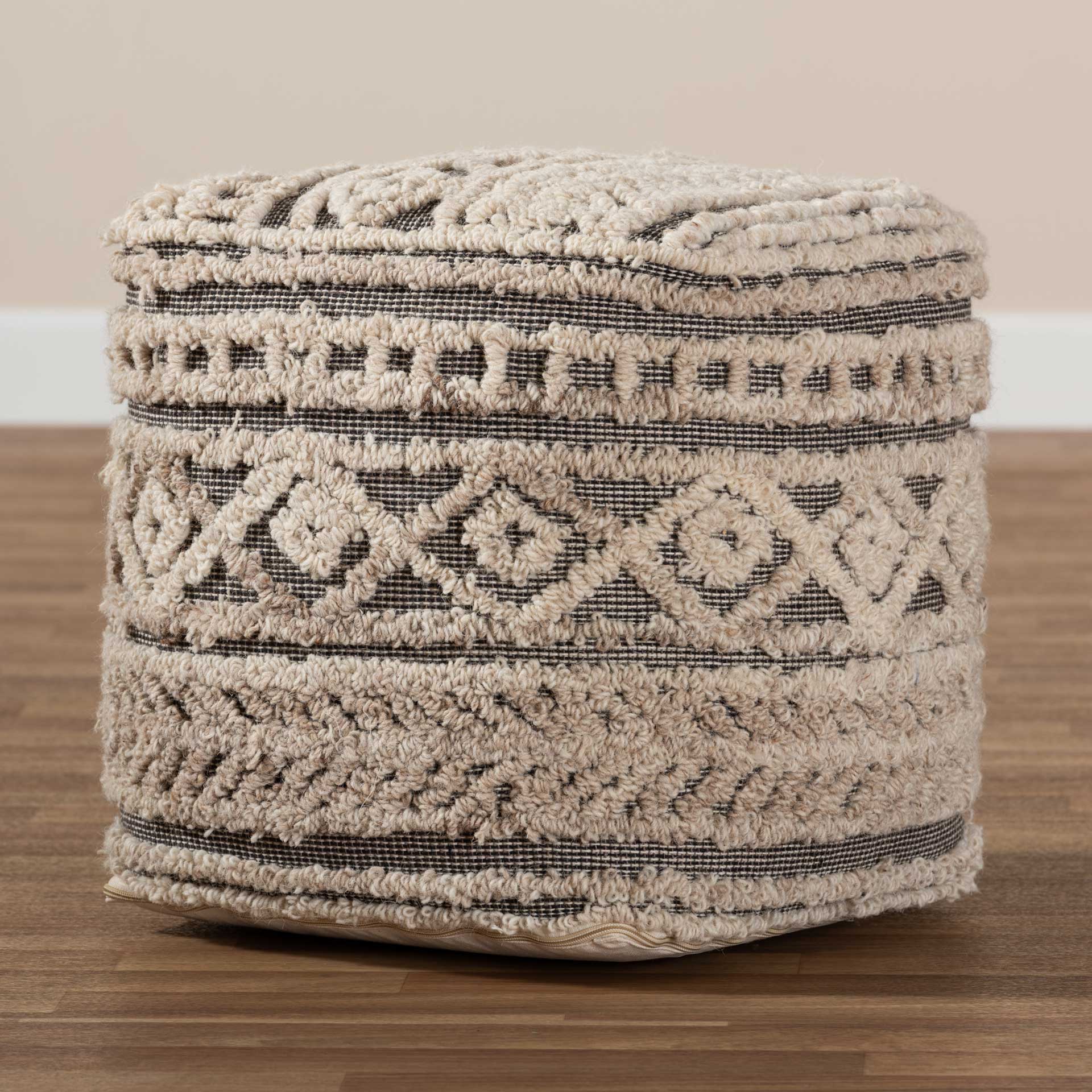 Creek Handwoven Hemp Pouf Beige/Brown - Image 5