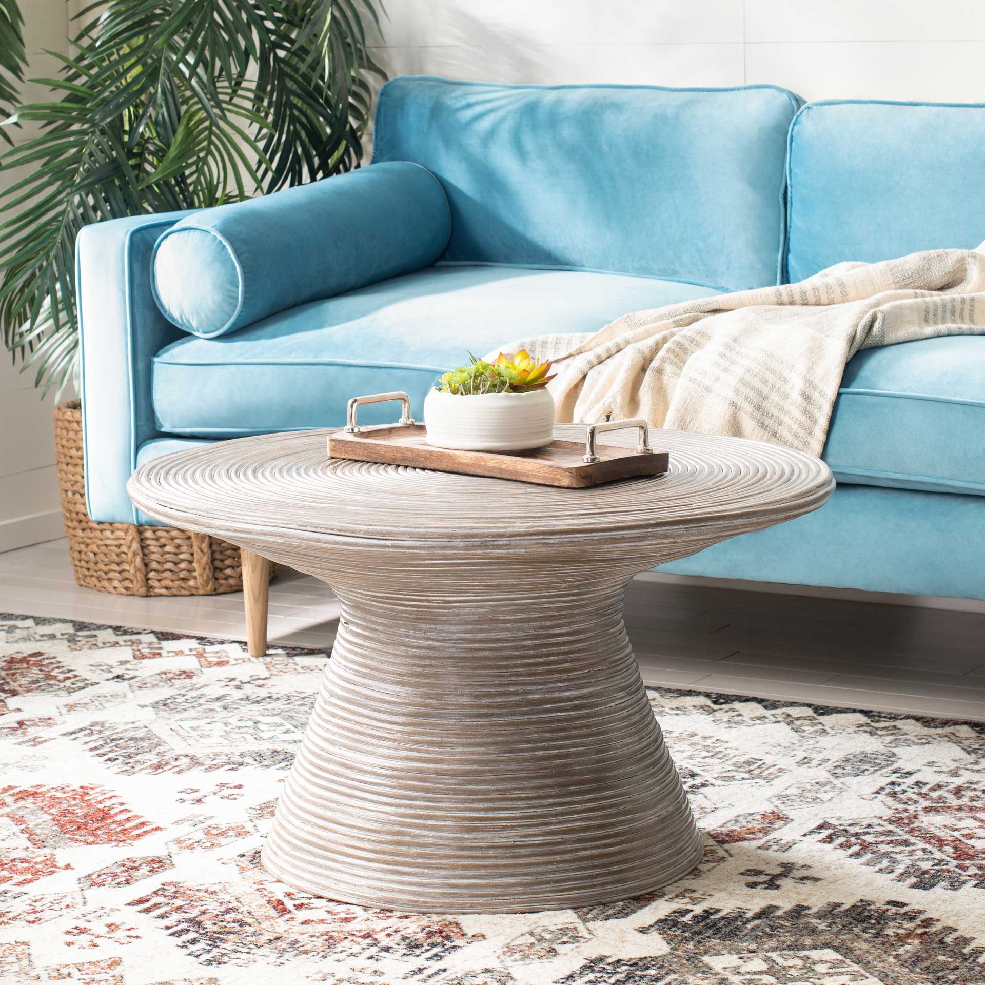Crysta Rattan Coffee Table Gray White Wash - Image 4