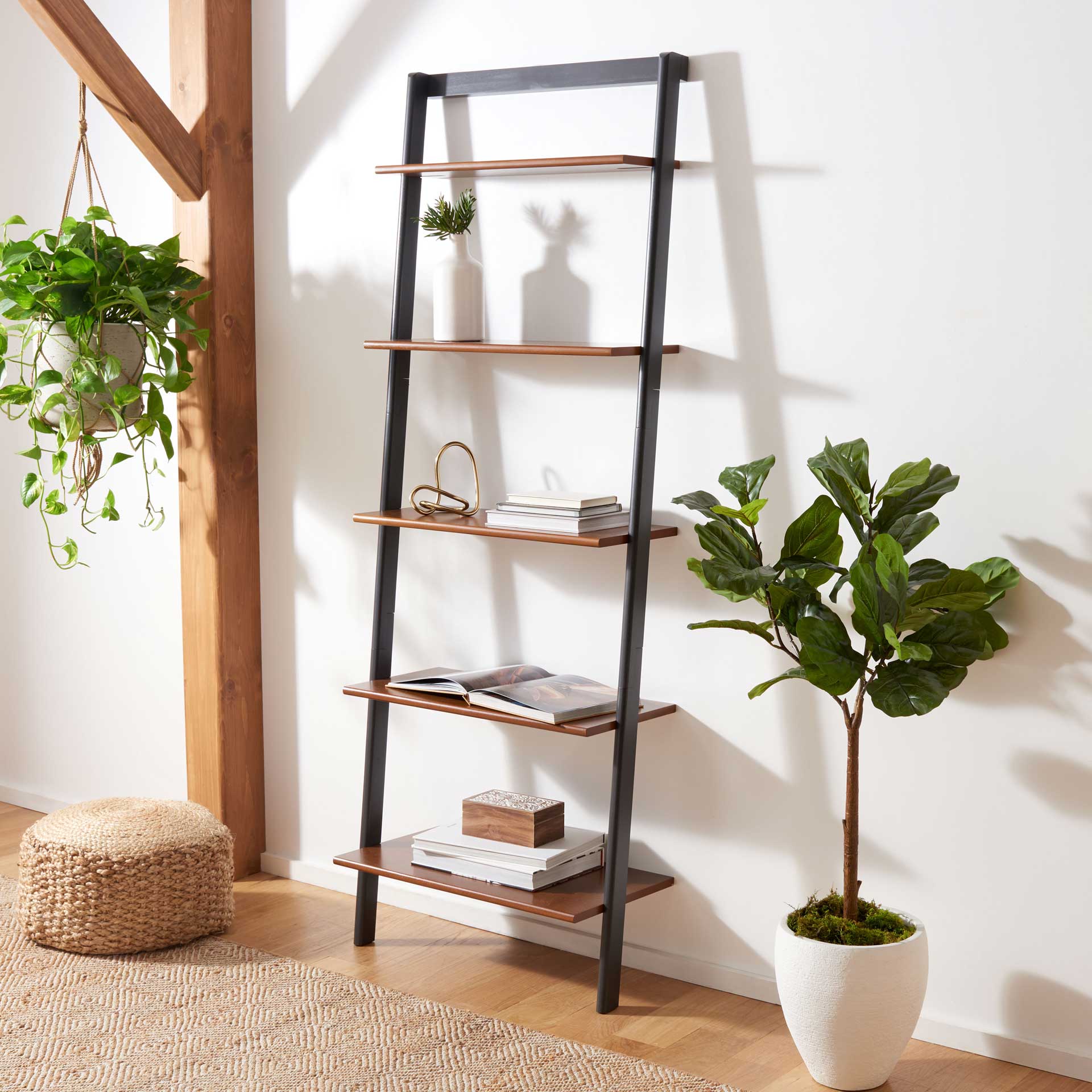 Cuallea 5 Tier Leaning Etagere Honey Brown/Charcoal - Image 6