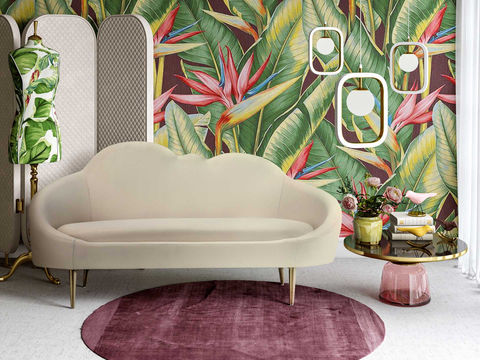 Cumulus Velvet Settee Cream - Image 5