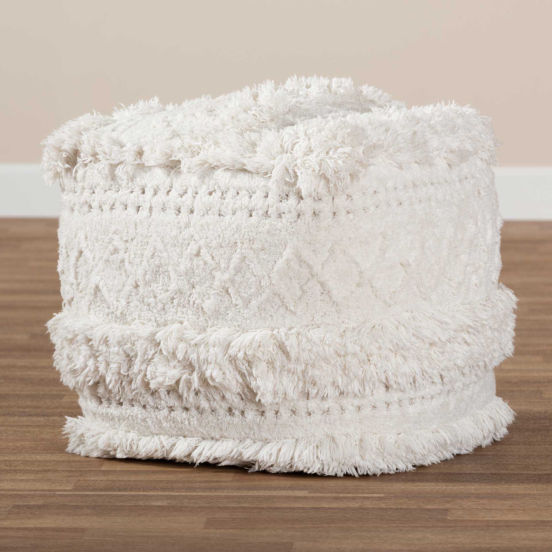 Cutler Handwoven Cotton Pouf Ivory - Image 5