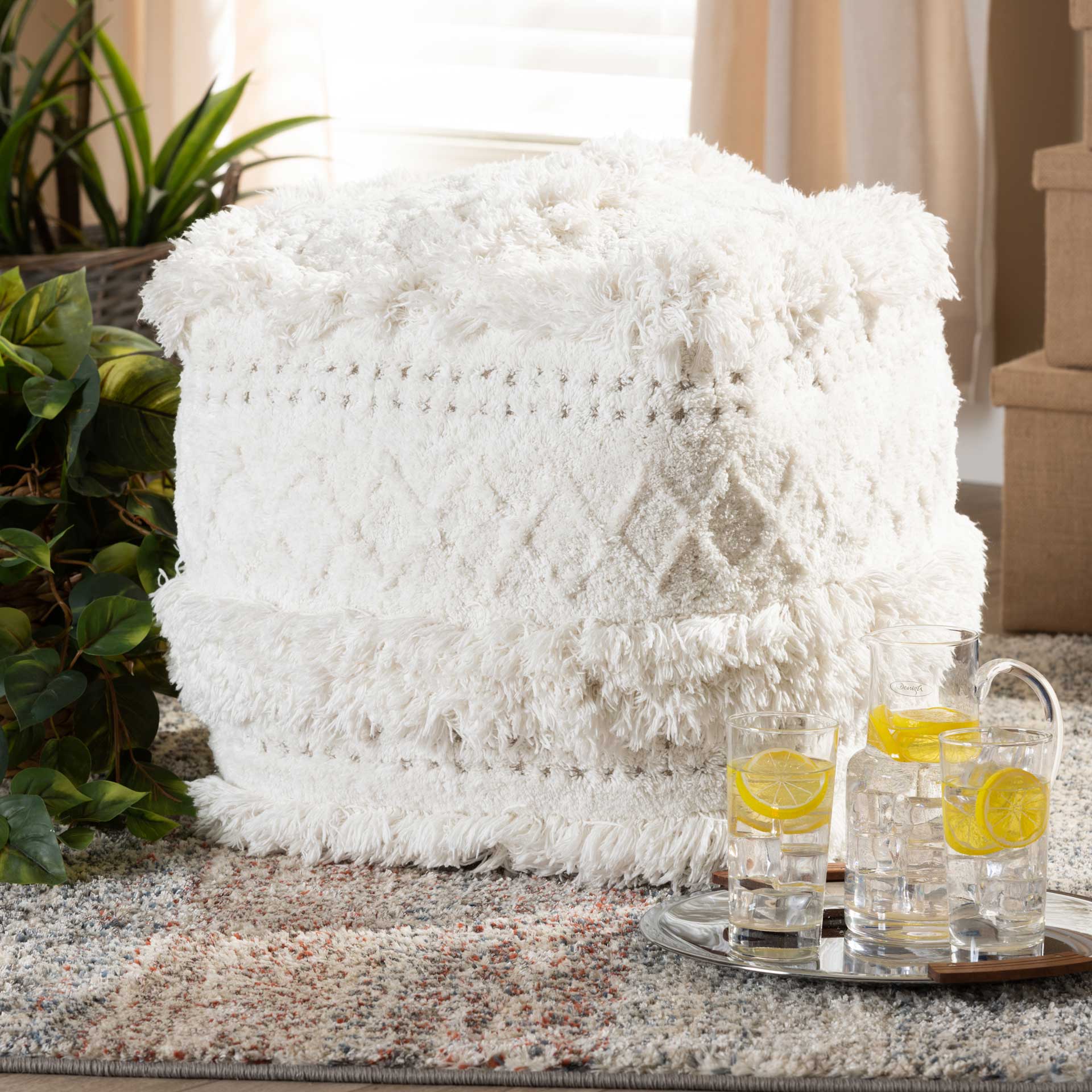 Cutler Handwoven Cotton Pouf Ivory - Image 6