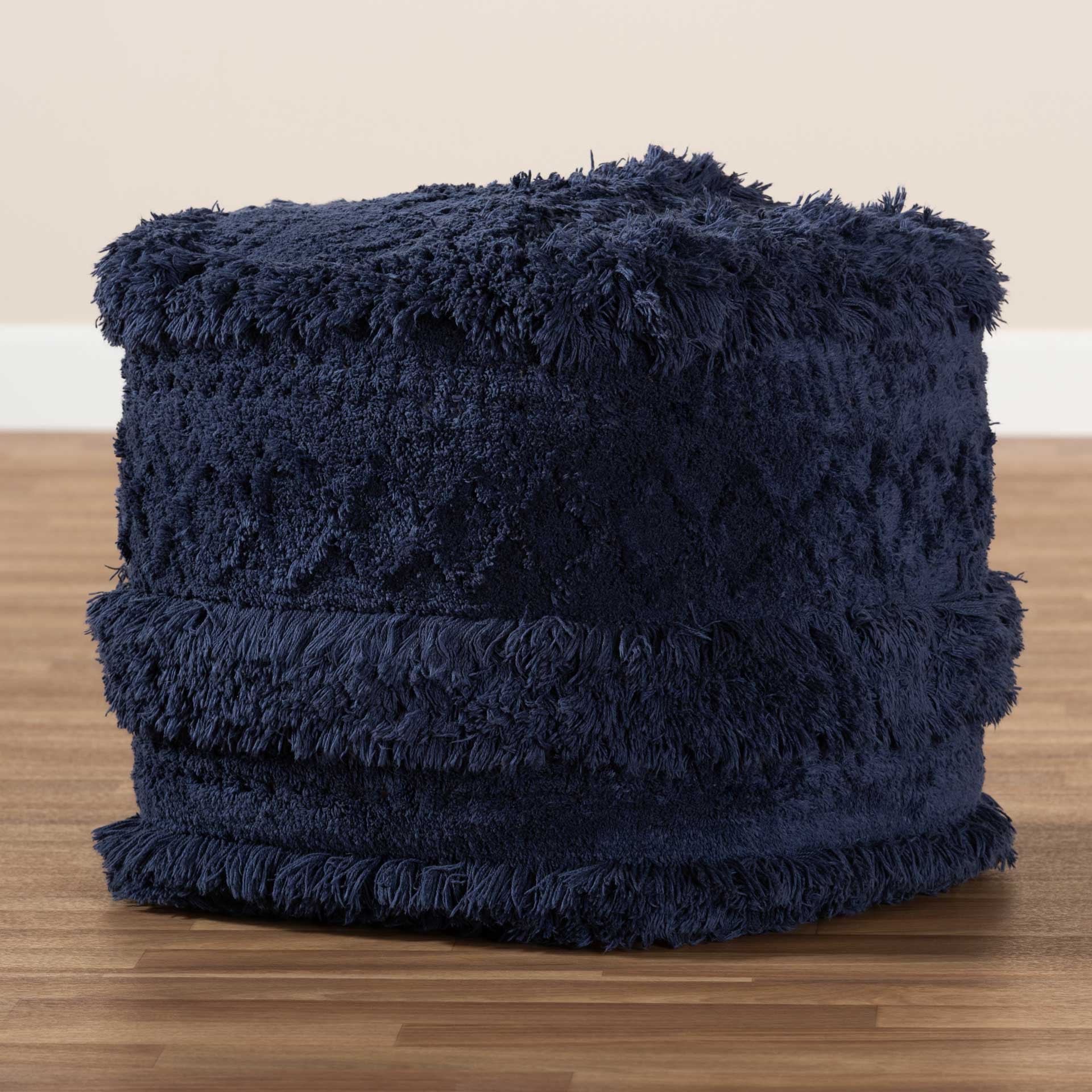 Cutler Handwoven Cotton Pouf Navy - Image 5