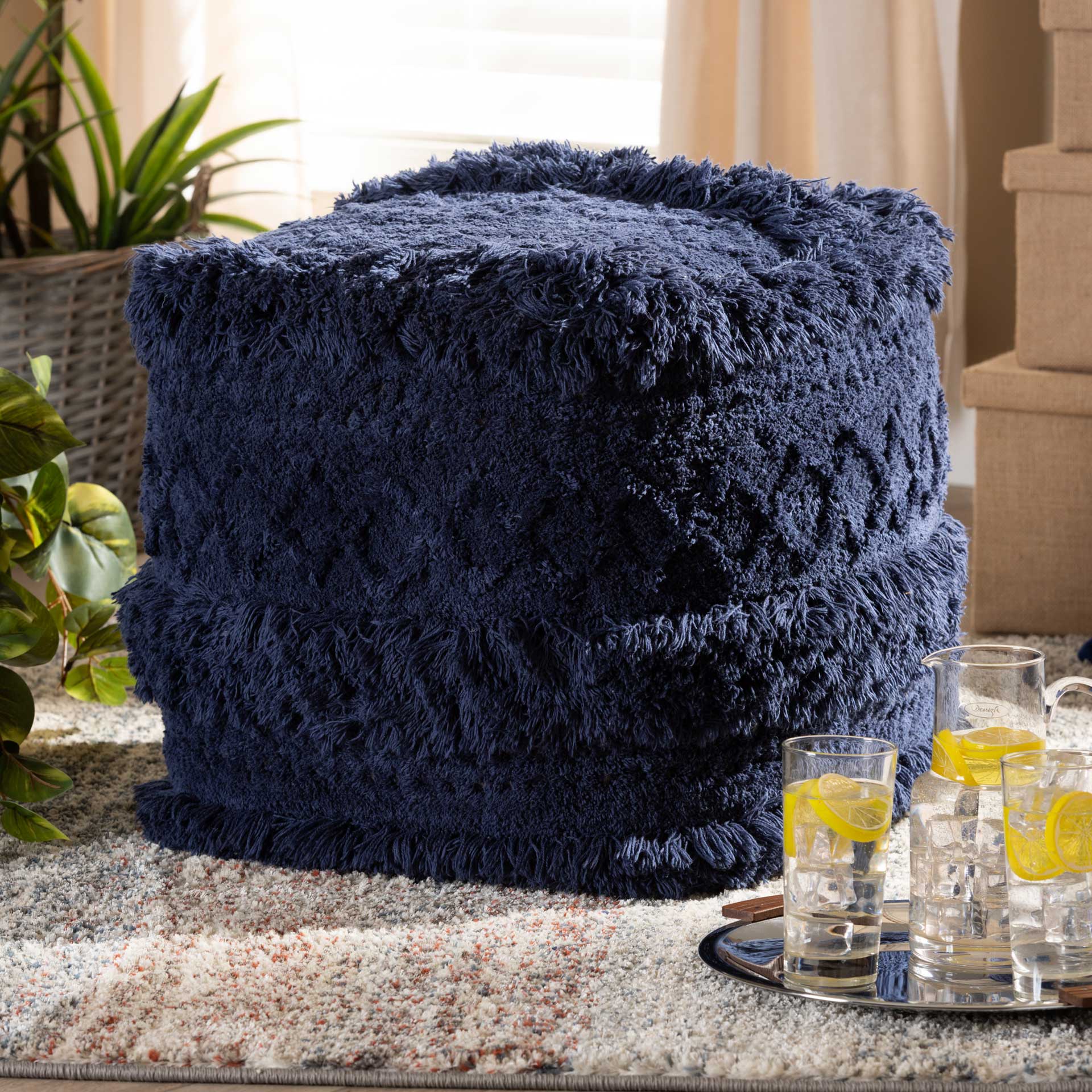 Cutler Handwoven Cotton Pouf Navy - Image 6