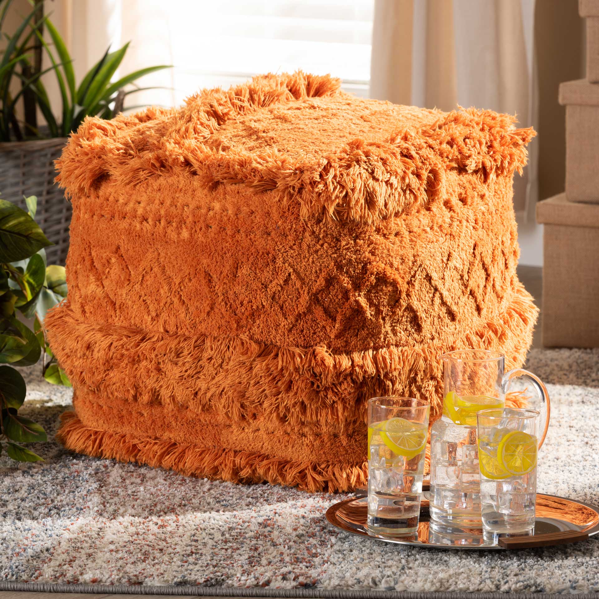 Cutler Handwoven Cotton Pouf Orange - Image 6