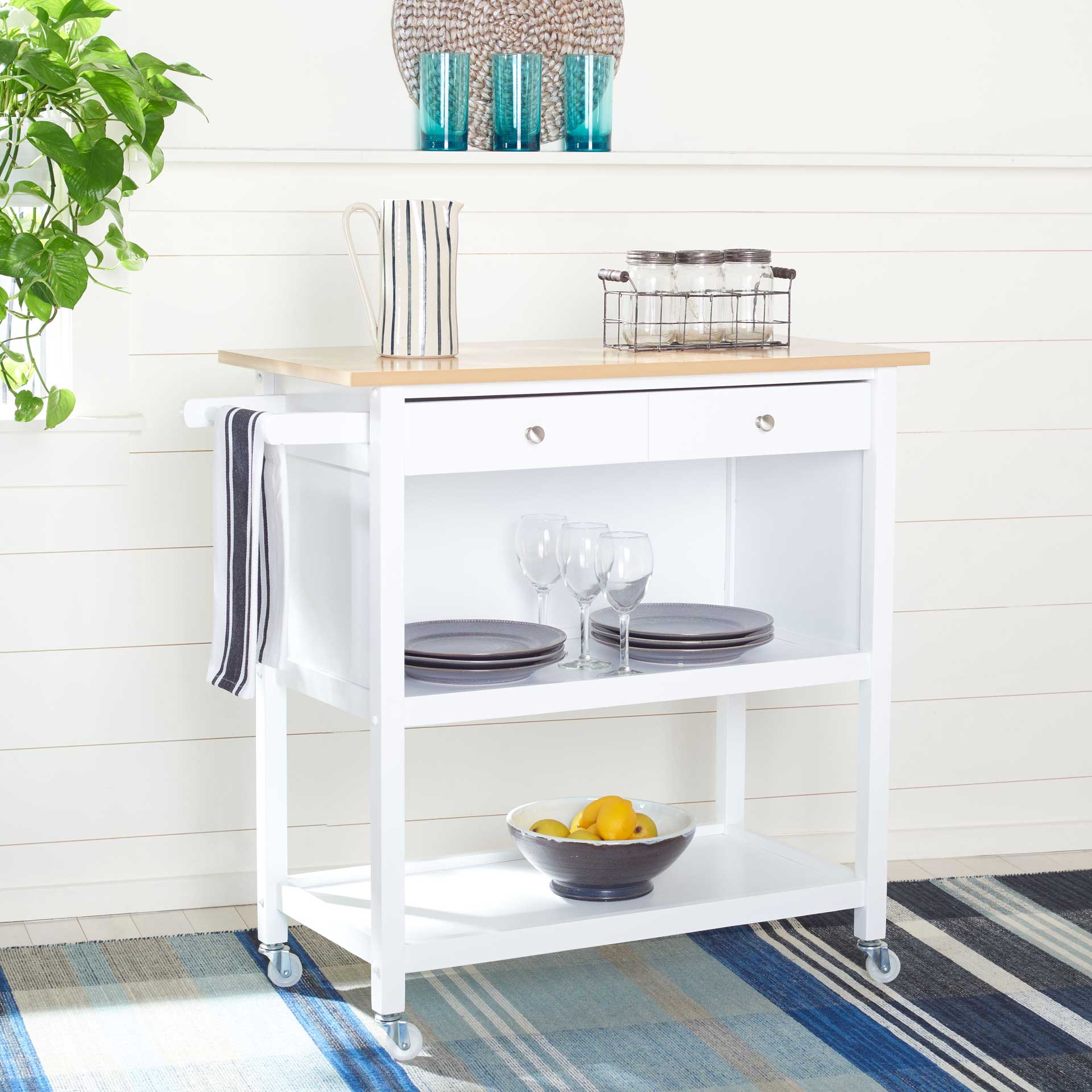 Dalit 2 Drawer 2 Shelf Kitchen Cart Natural/White - Image 4