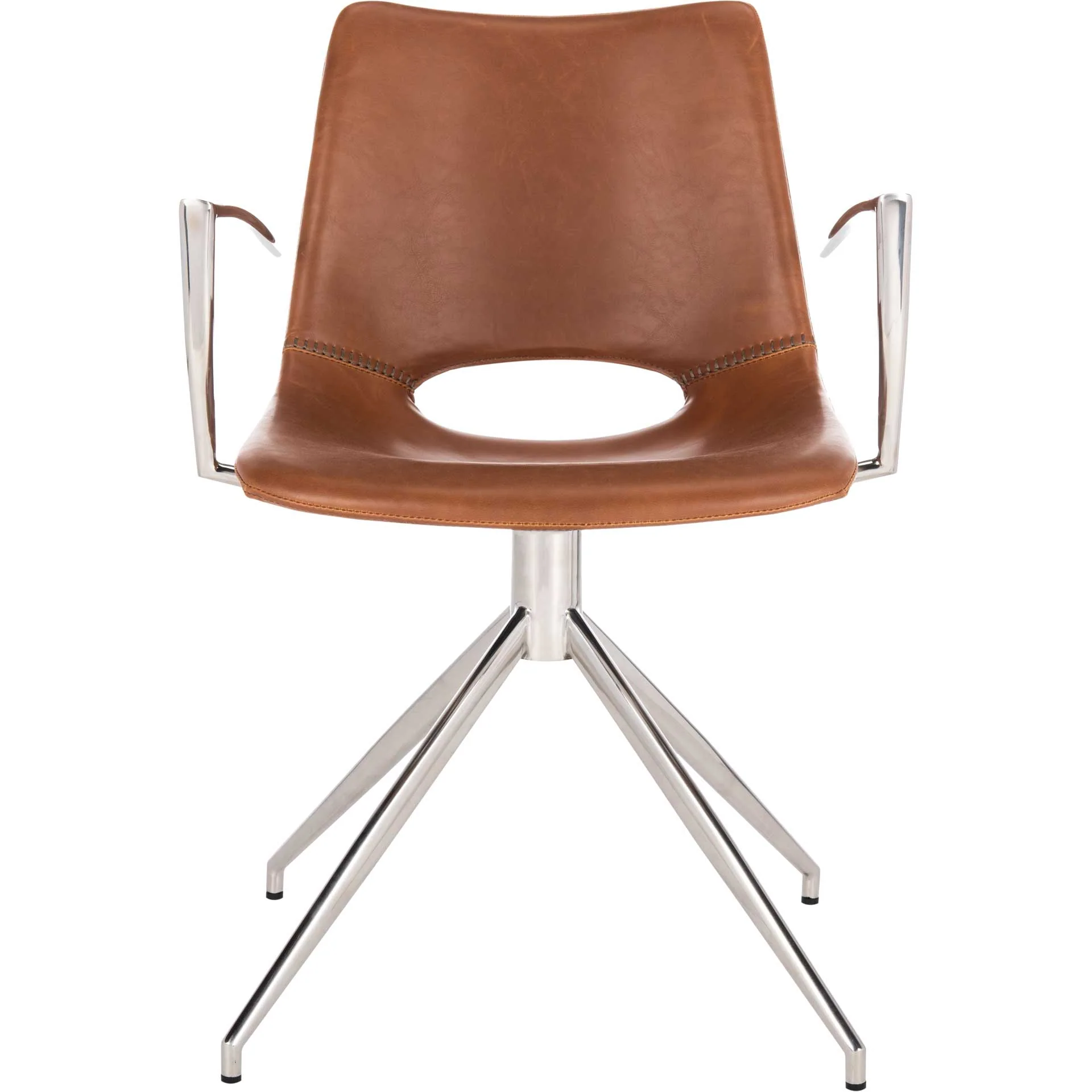 Dalton Leather Swivel Arm Chair Light Brown/Silver - Image 2