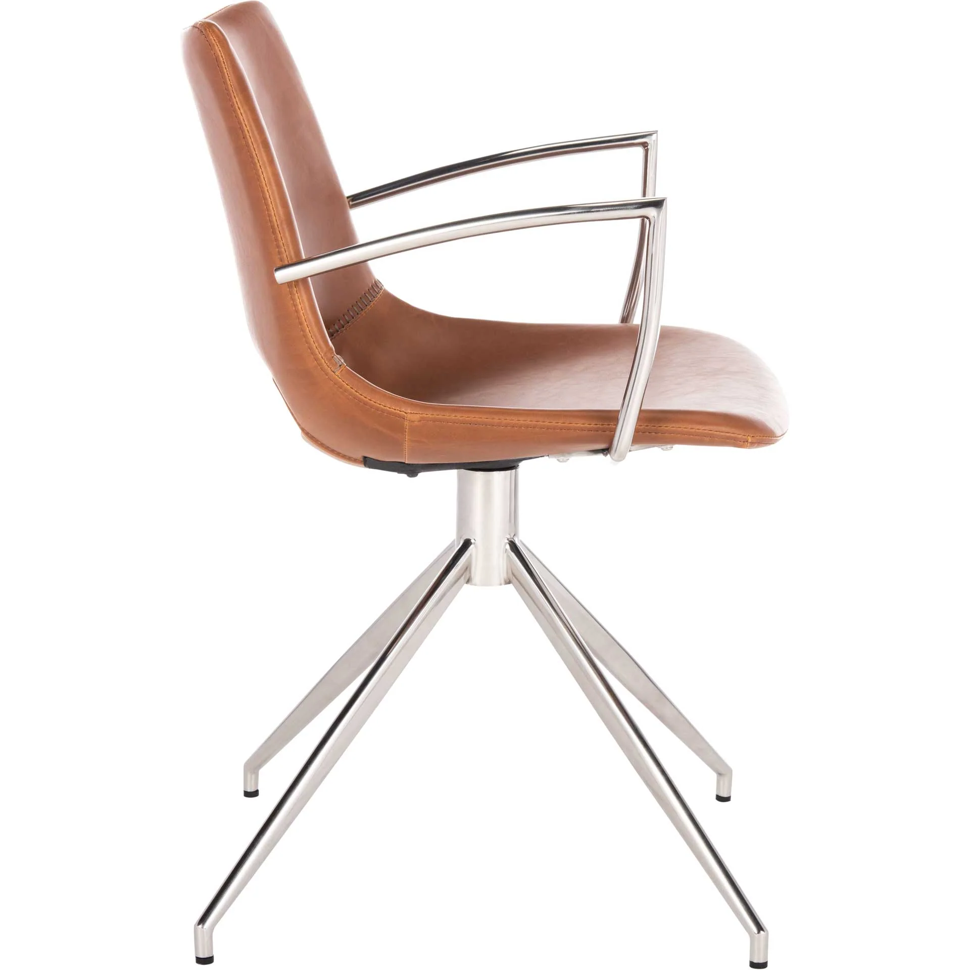 Dalton Leather Swivel Arm Chair Light Brown/Silver - Image 3