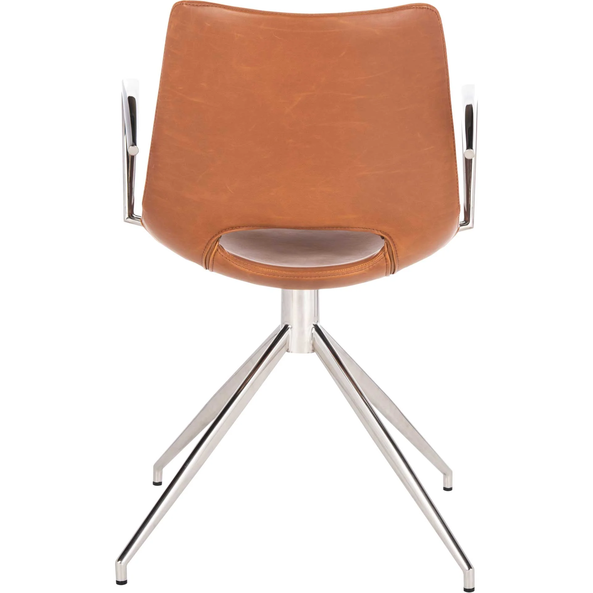 Dalton Leather Swivel Arm Chair Light Brown/Silver - Image 4
