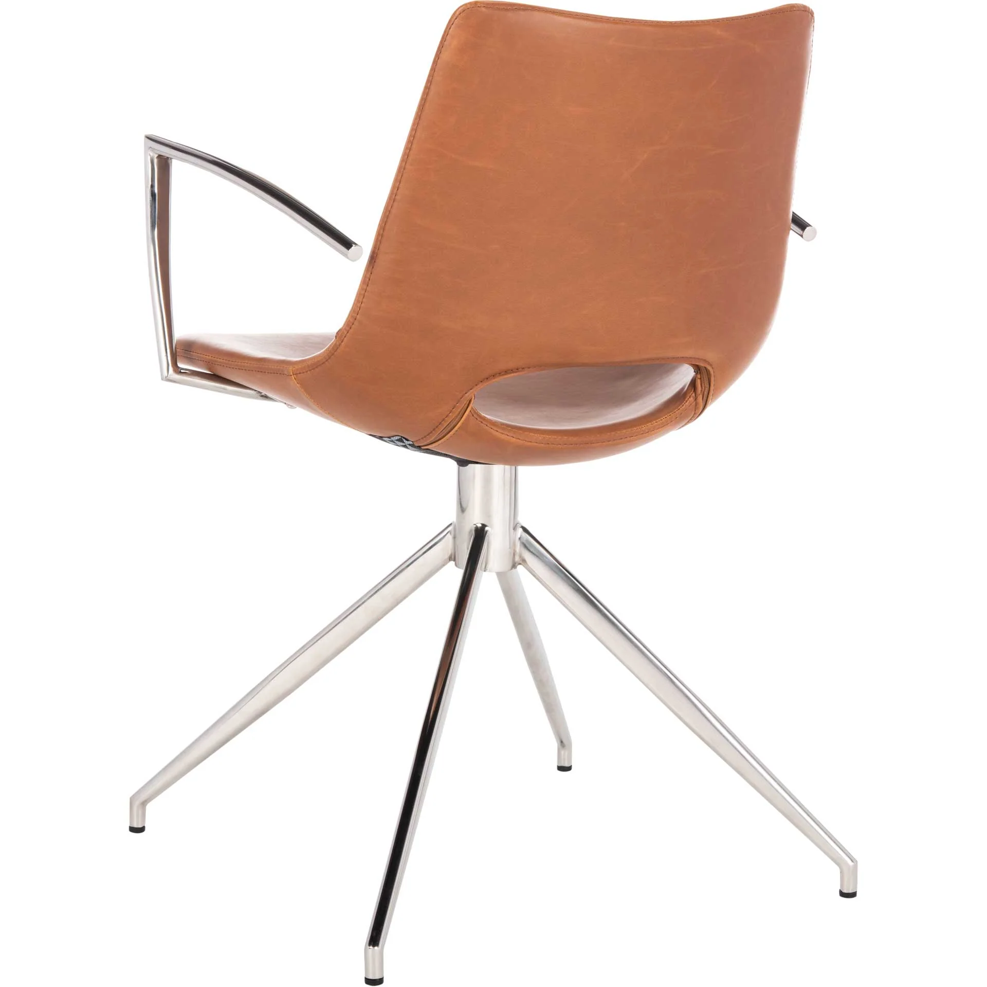 Dalton Leather Swivel Arm Chair Light Brown/Silver - Image 5