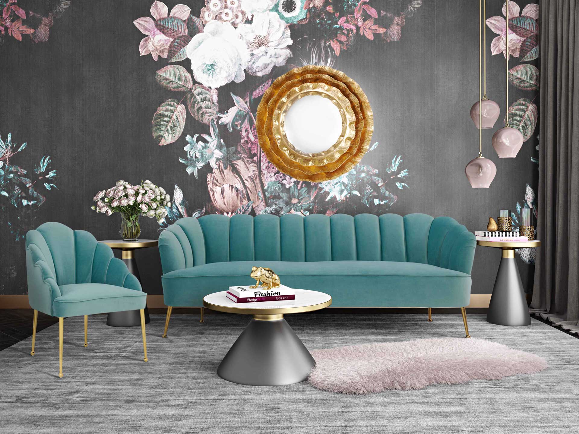Dalton Velvet Sofa Sea Blue - Image 6