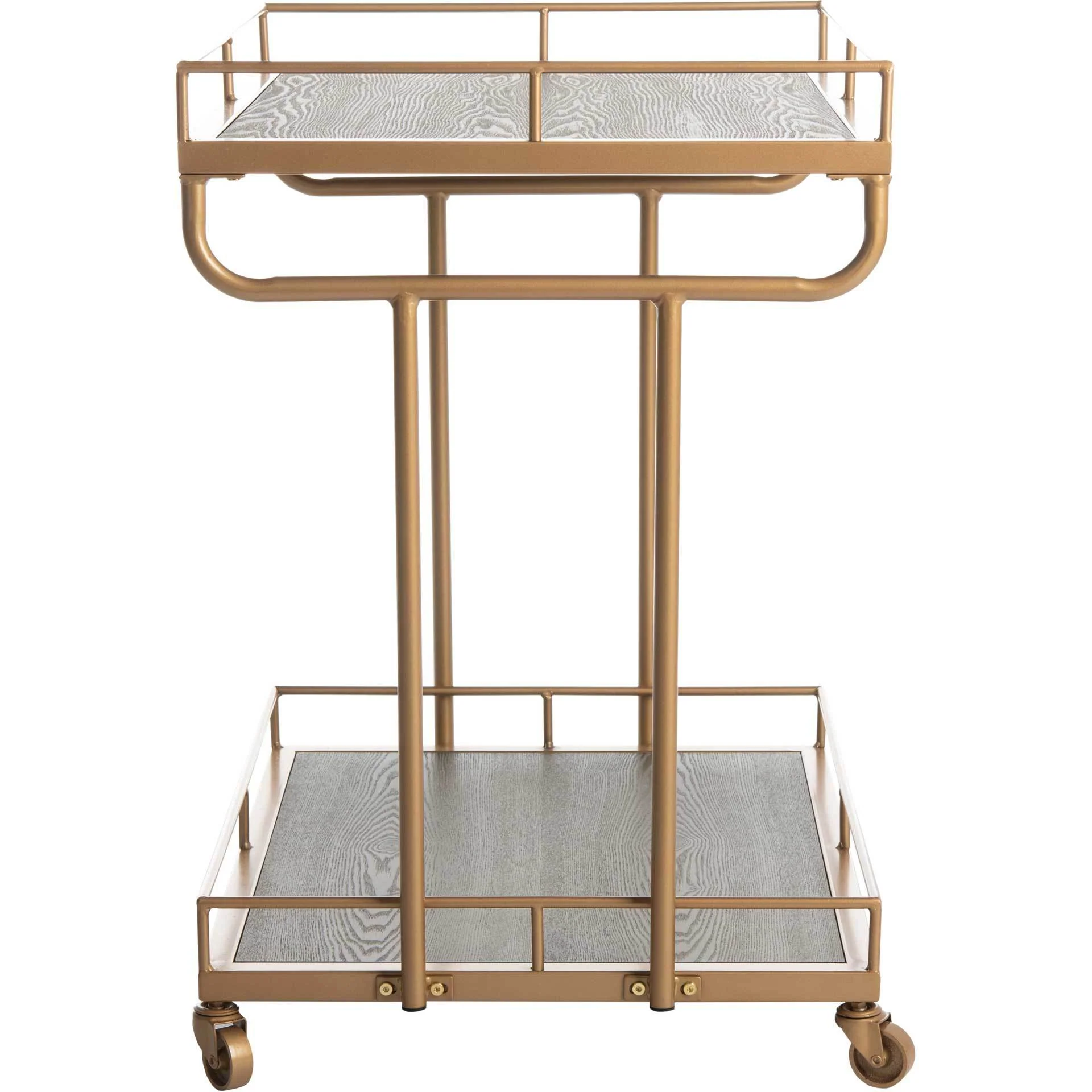 Damari 2 Tier Rectangle Bar Cart Rustic Oak/Gold - Image 3