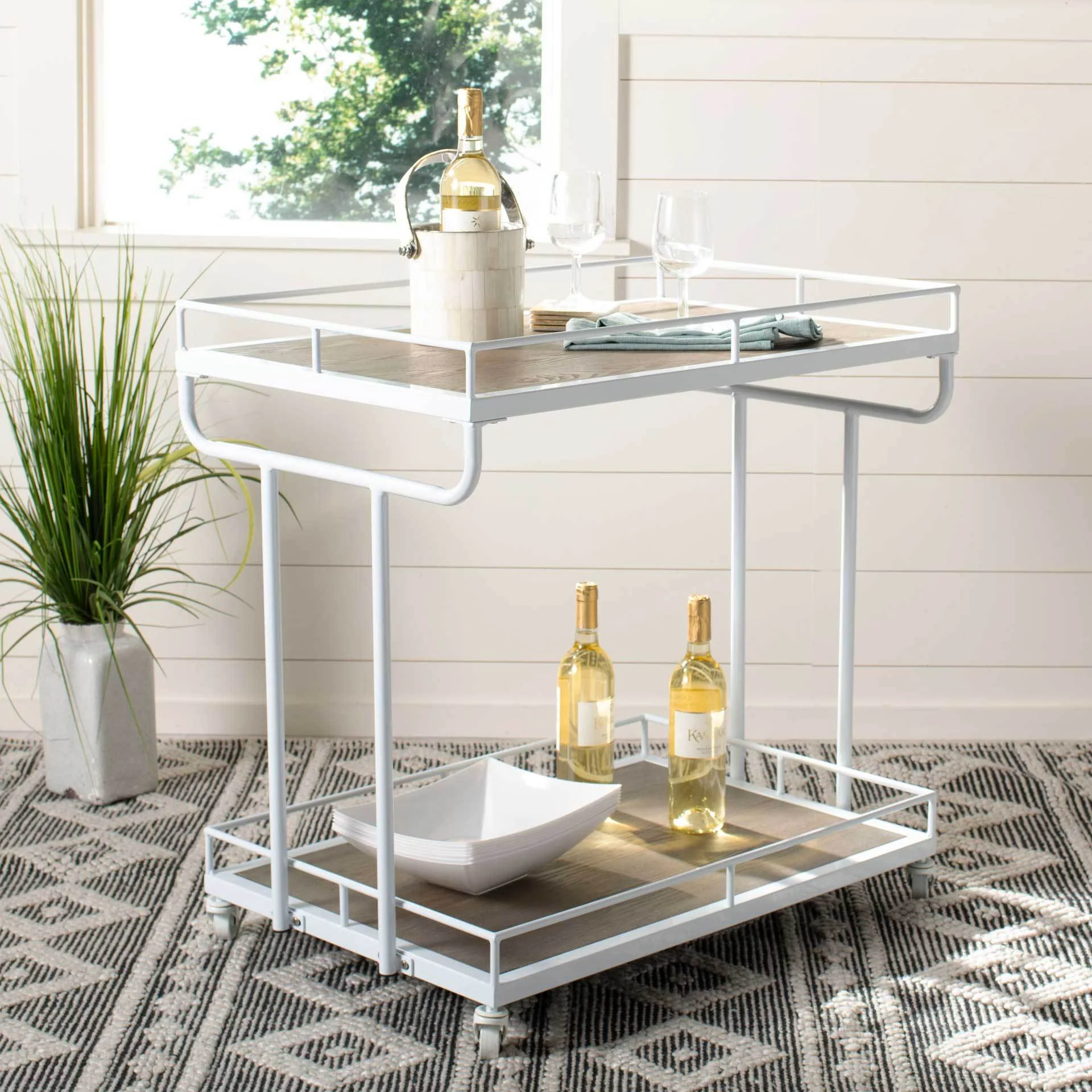Damari 2 Tier Rectangle Bar Cart Rustic Oak/White - Image 7