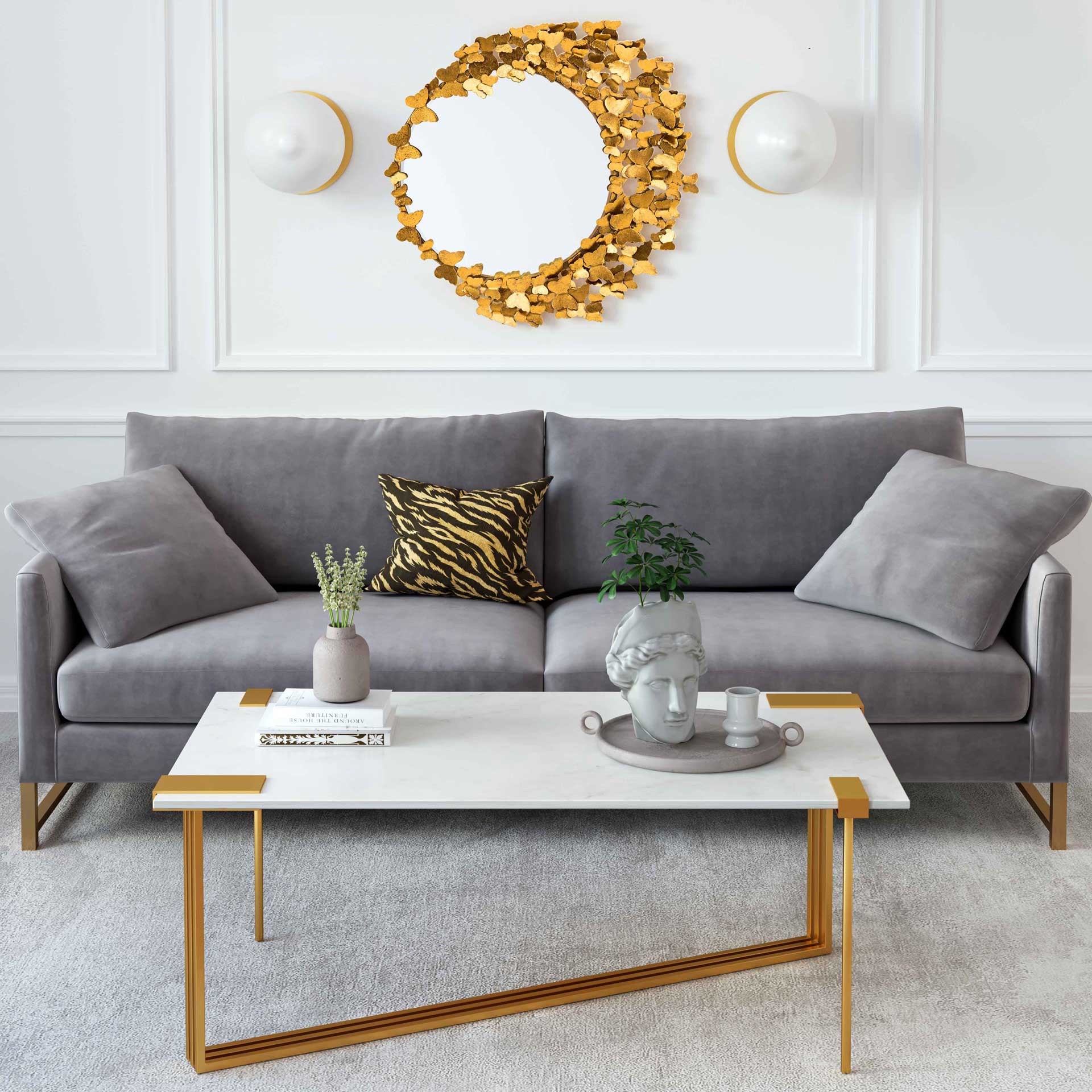 Damari Marble Coffee Table Gold/White - Image 7