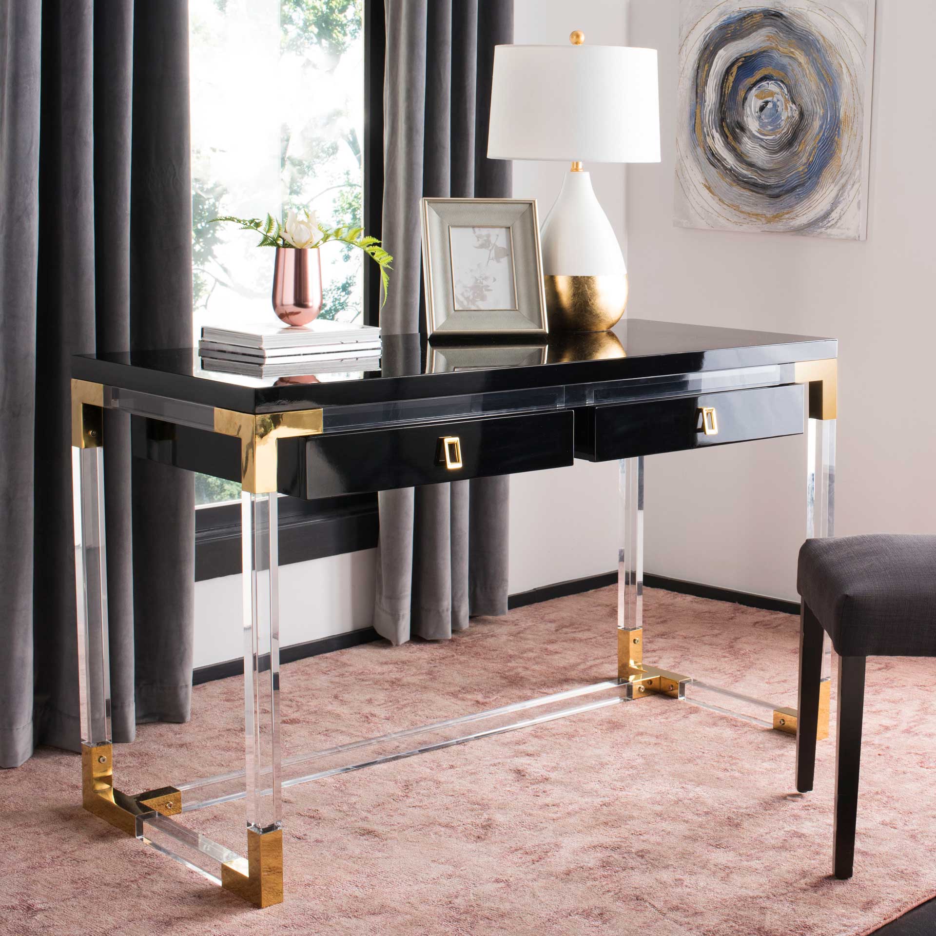 Darian Acrylic Desk Black/Clear - Image 9