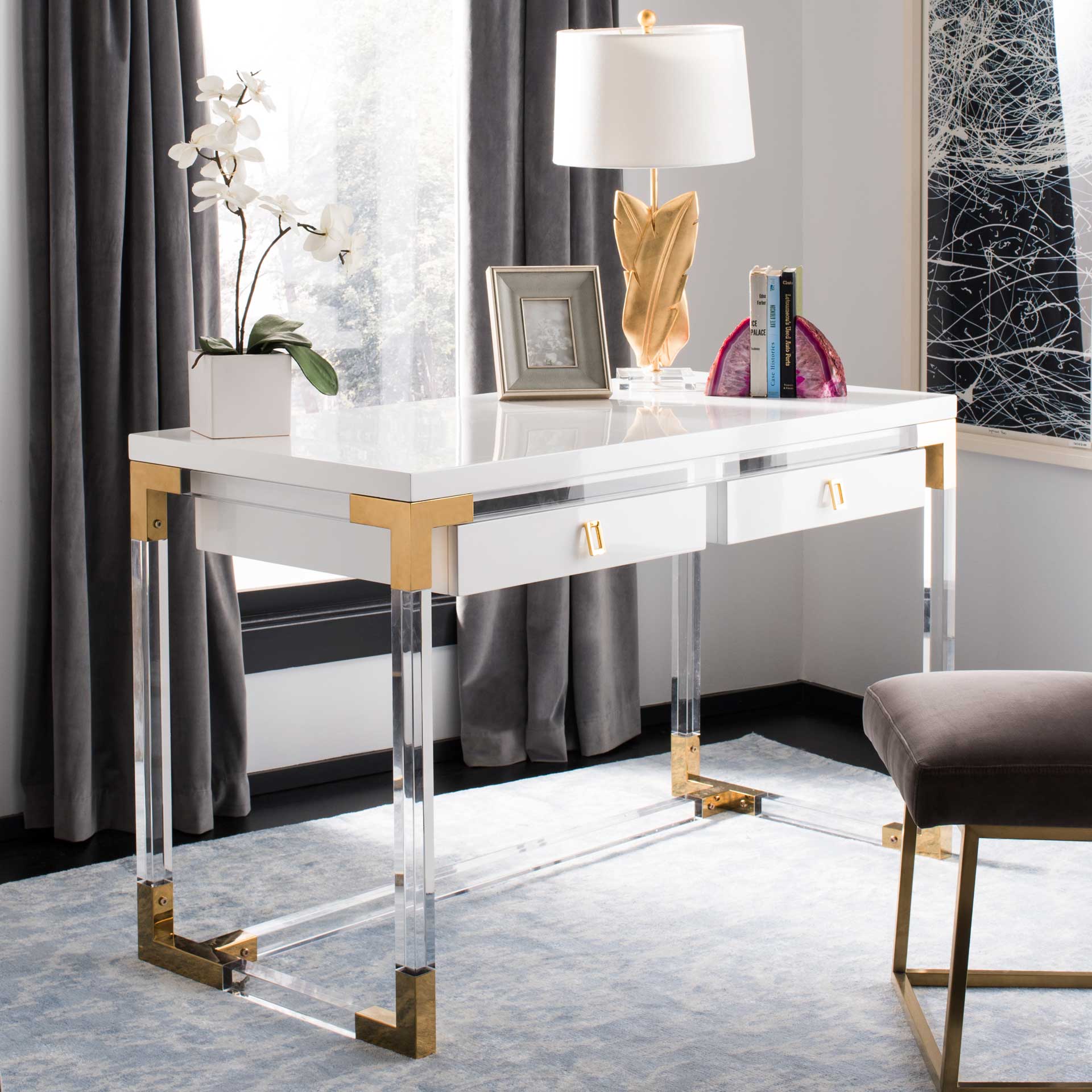 Darian Acrylic Desk White/Clear - Image 8