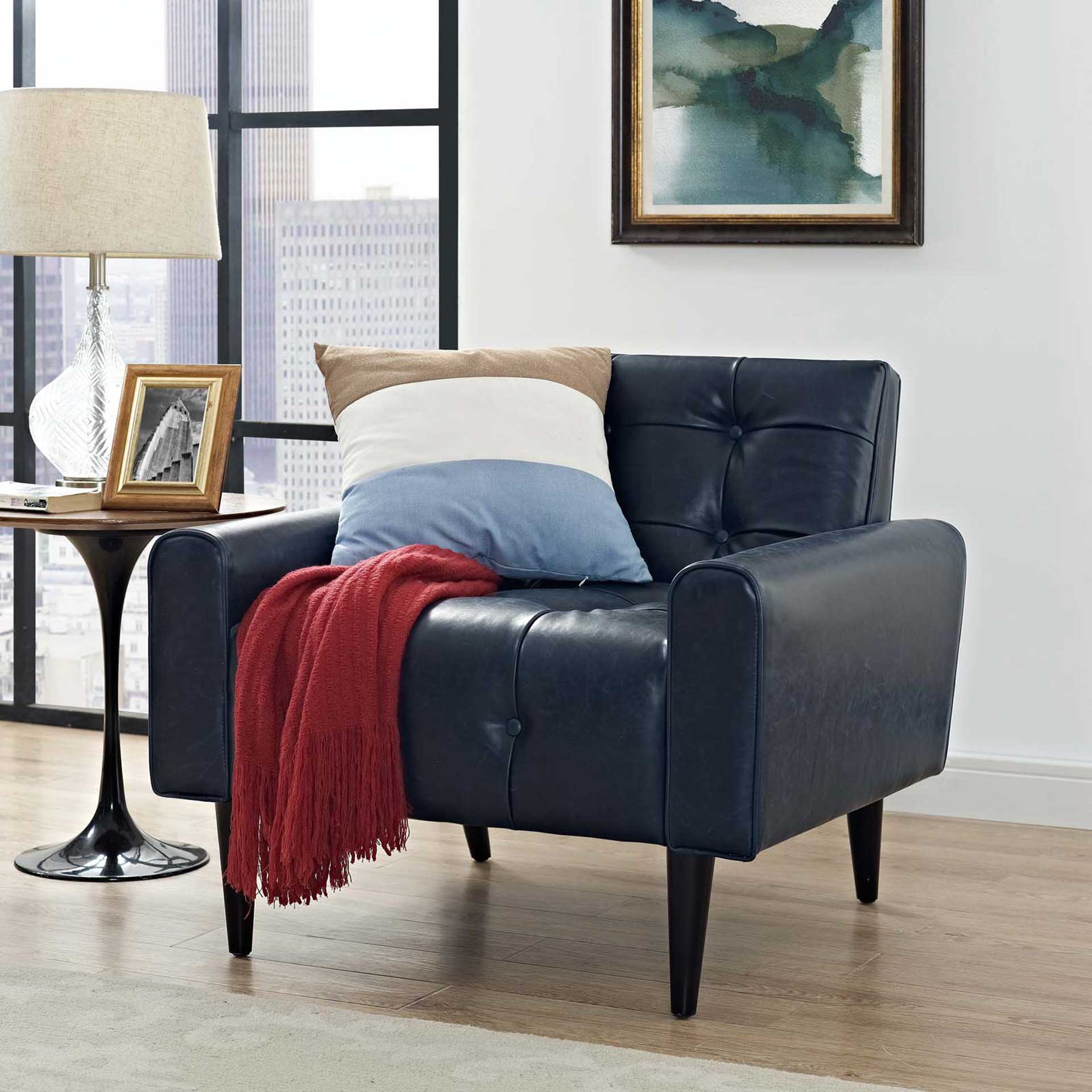 Davis Upholstered Vinyl Accent Chair Blue - Image 5
