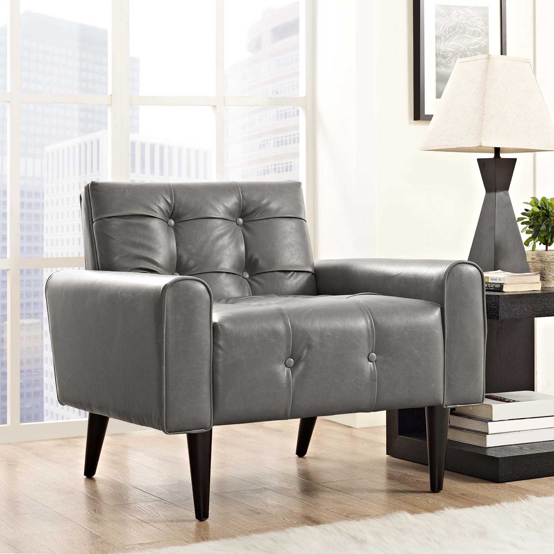 Davis Upholstered Vinyl Accent Chair Gray - Image 5
