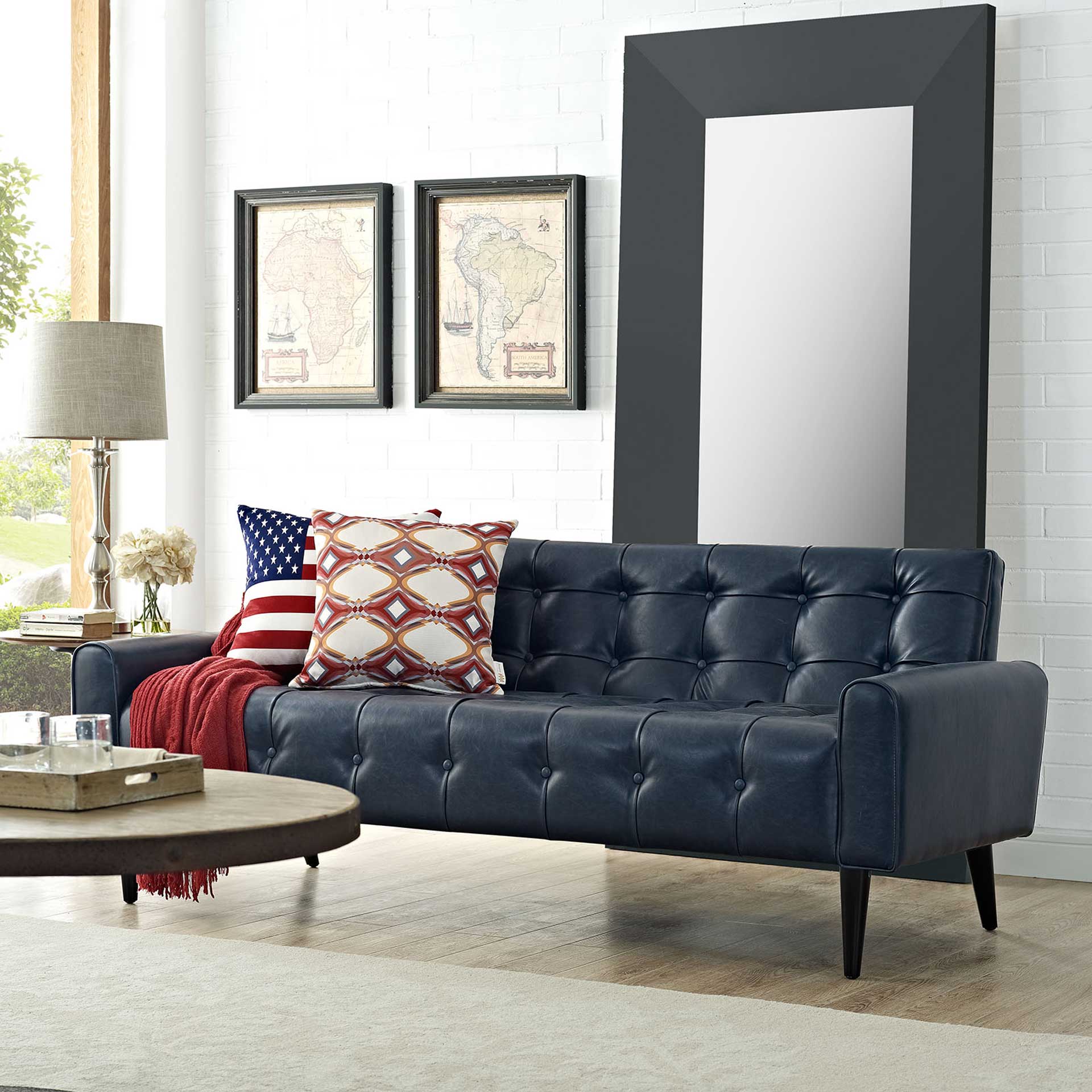Davis Upholstered Vinyl Sofa Blue - Image 4