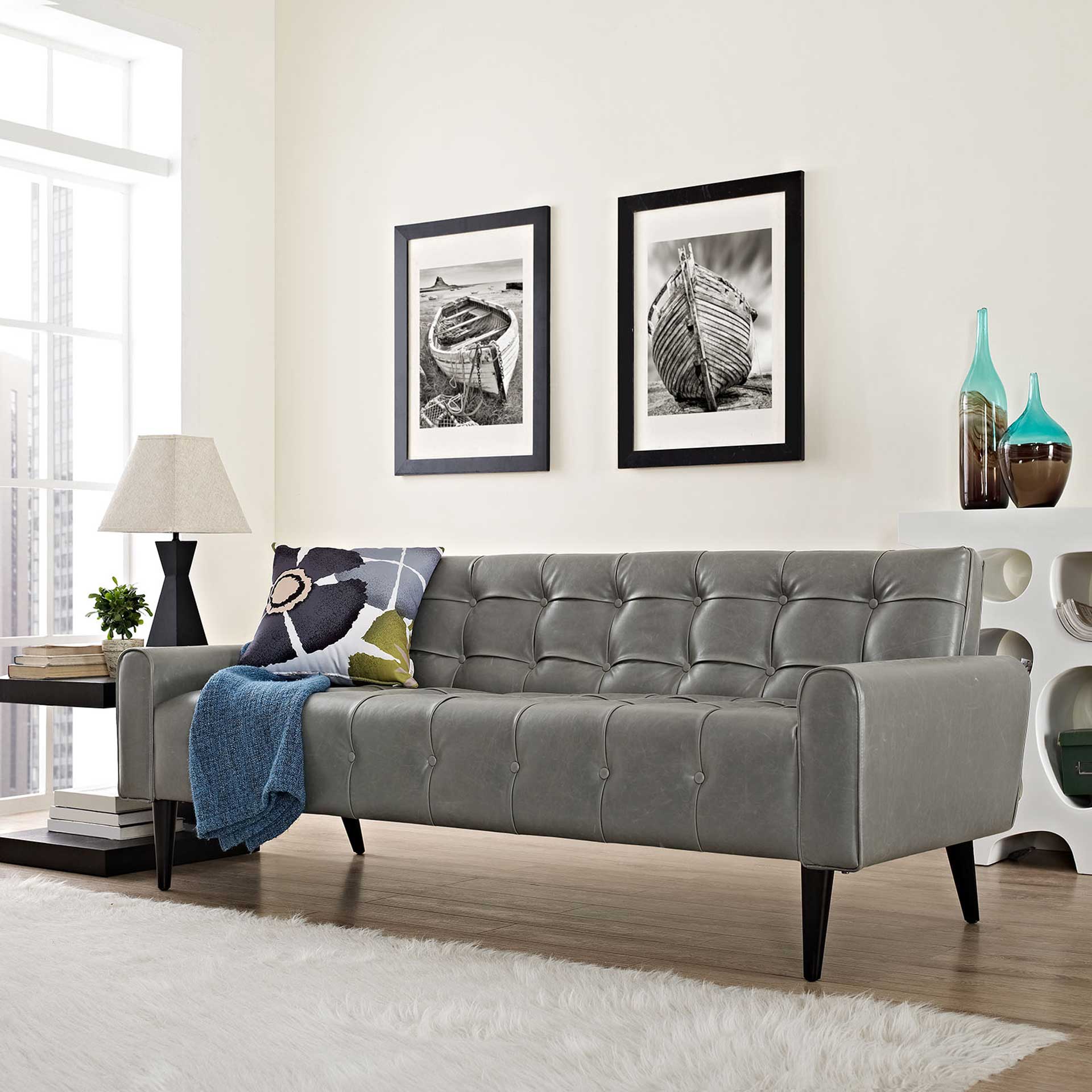 Davis Upholstered Vinyl Sofa Gray - Image 4
