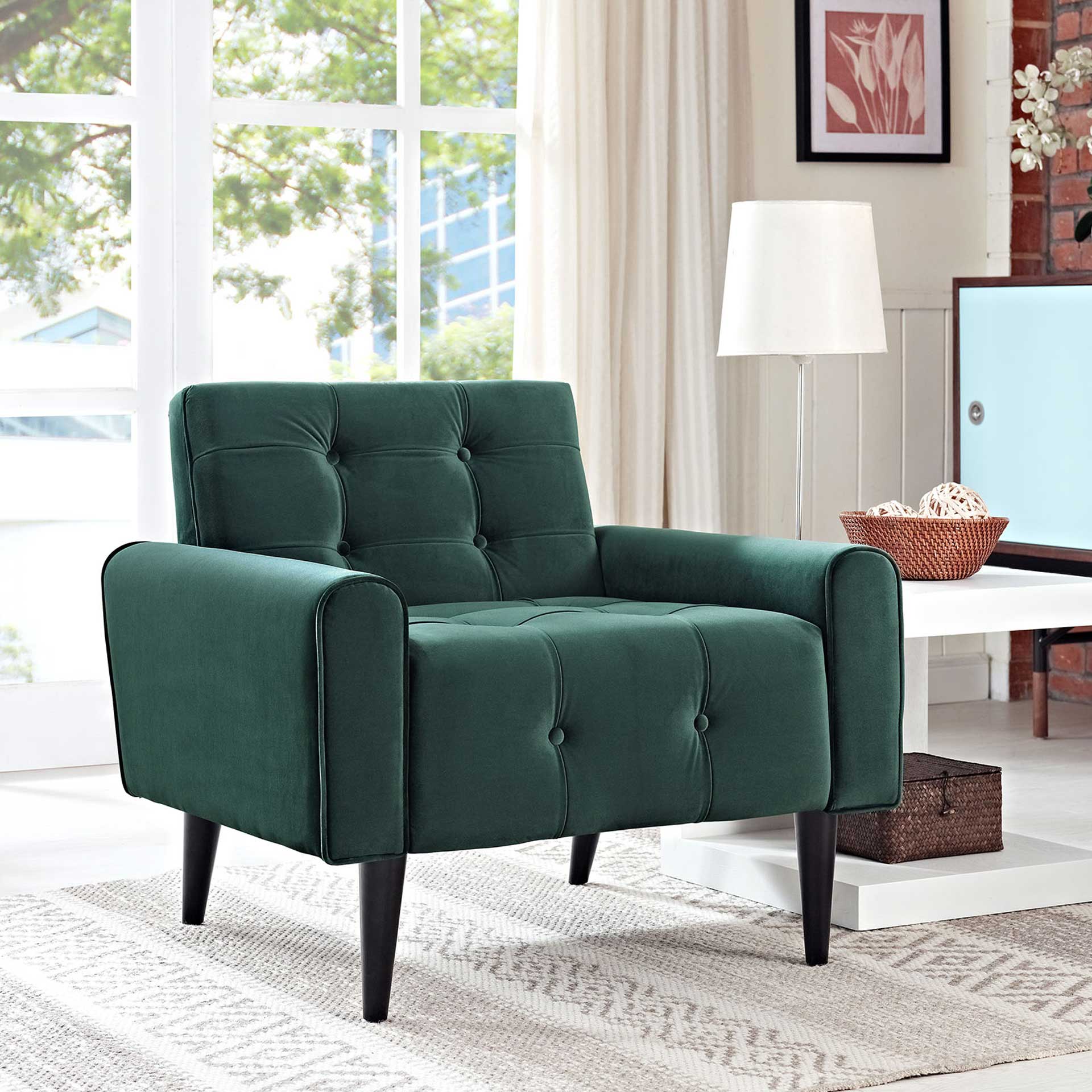 Davis Velvet Armchair Emerald Green - Image 5