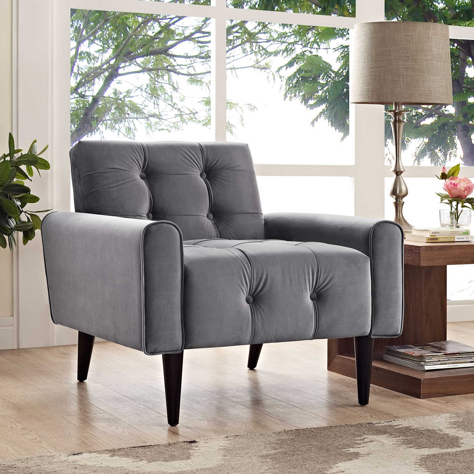 Davis Velvet Armchair Gray - Image 5