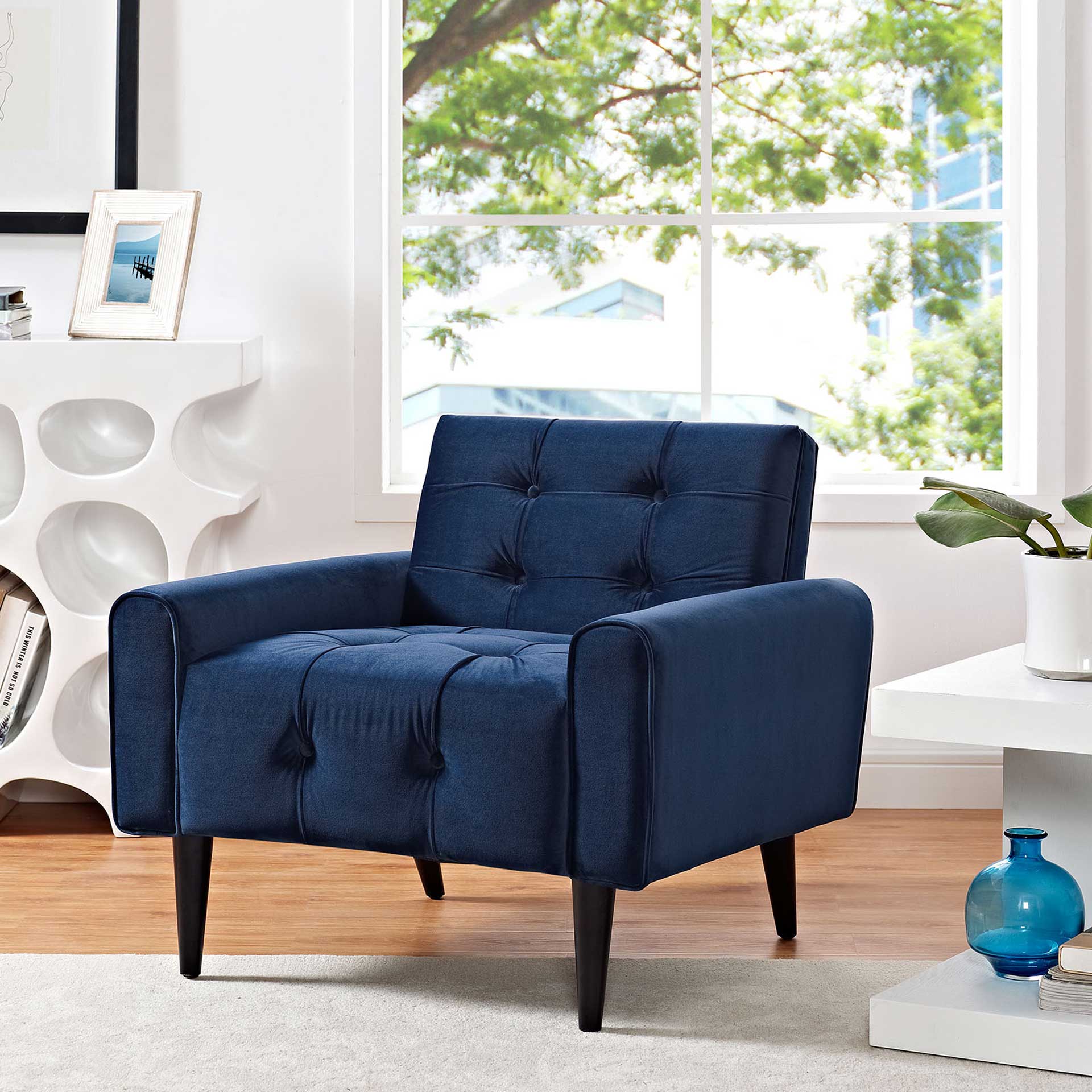 Davis Velvet Armchair Navy - Image 5