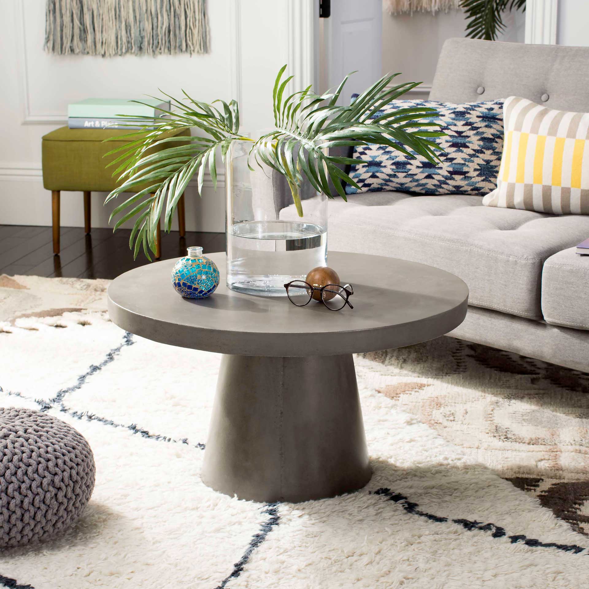 Deitria Modern Concrete Round Coffee Table Dark Gray - Image 3