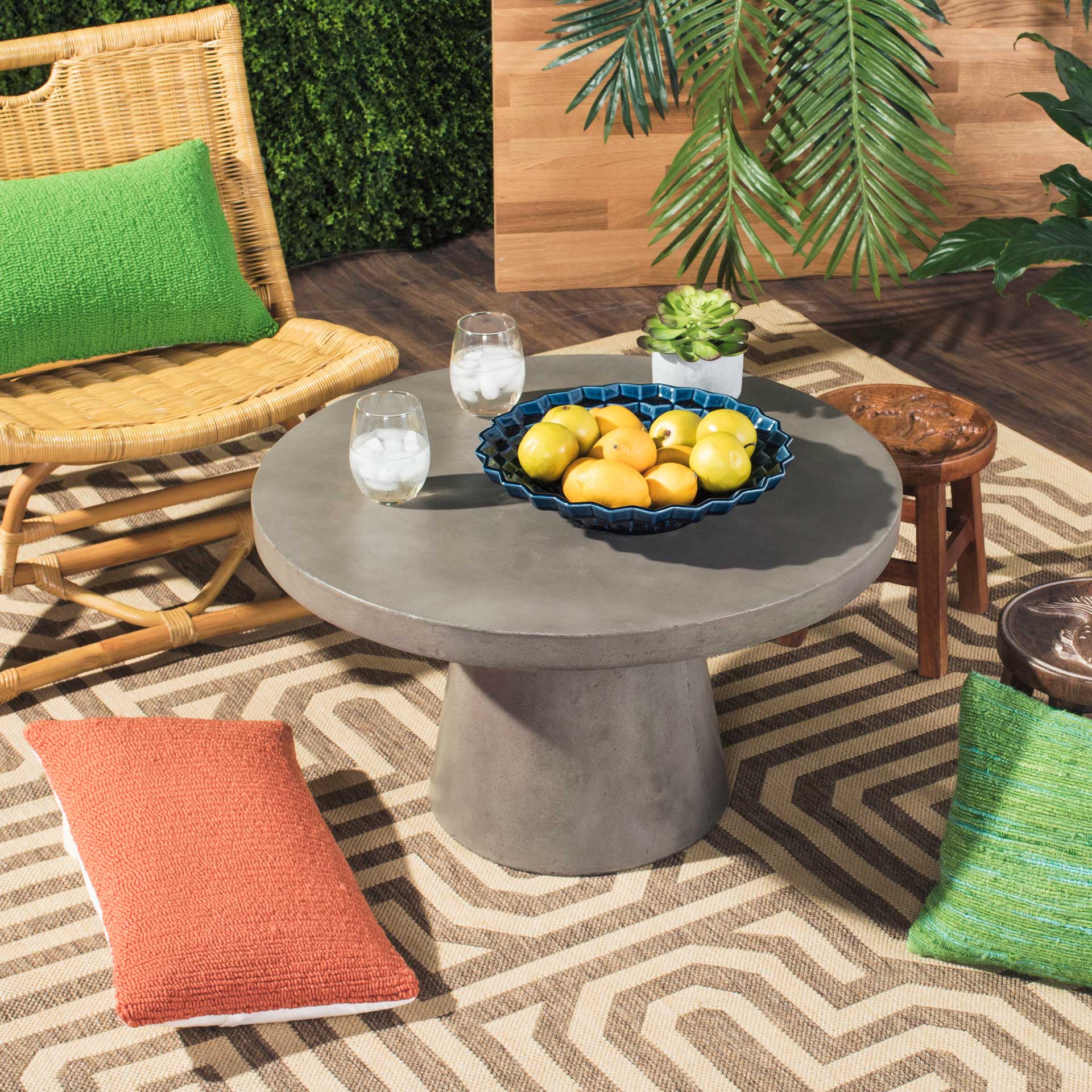 Deitria Modern Concrete Round Coffee Table Dark Gray - Image 4