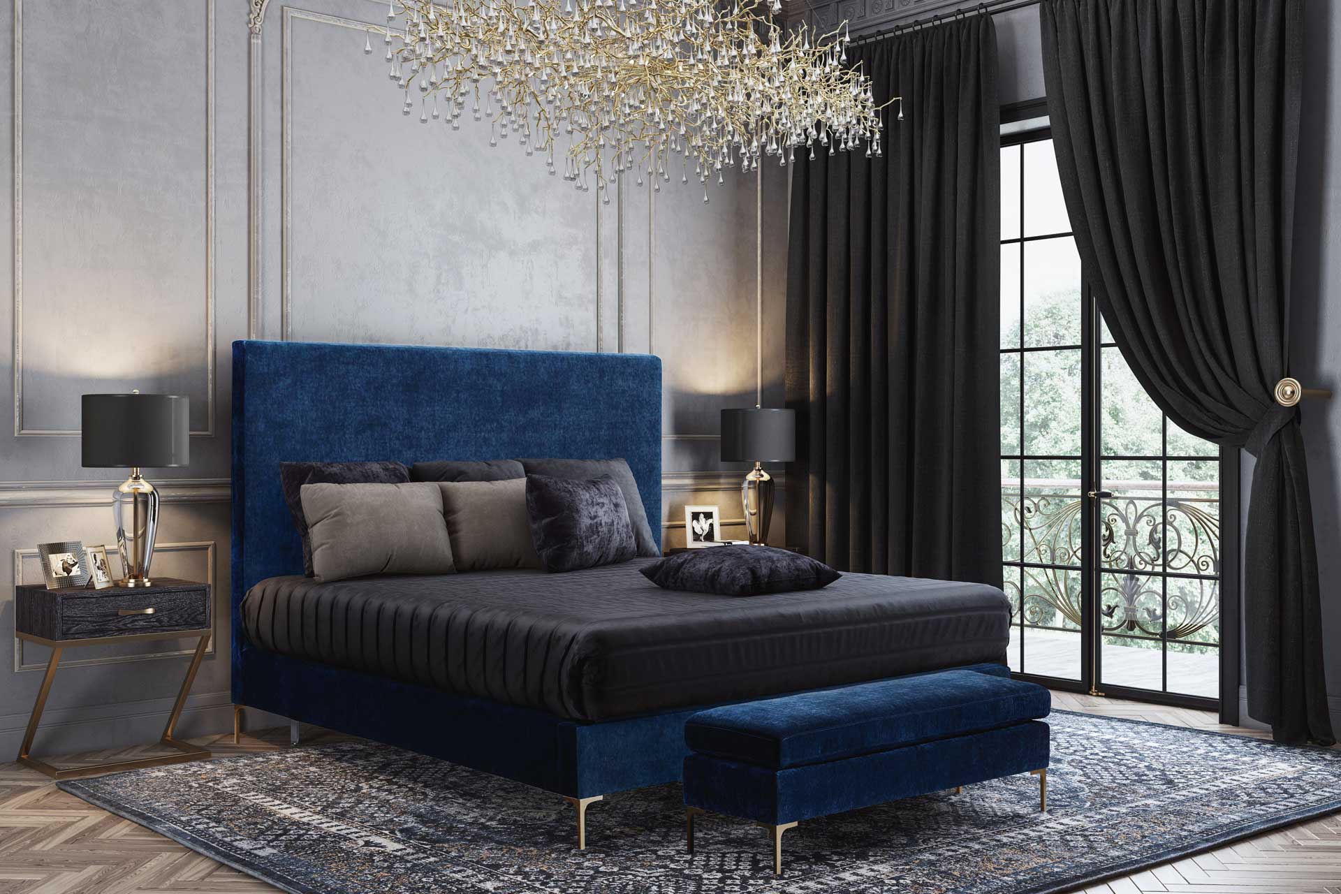 Deitria Textured Velvet Bench Navy - Image 4