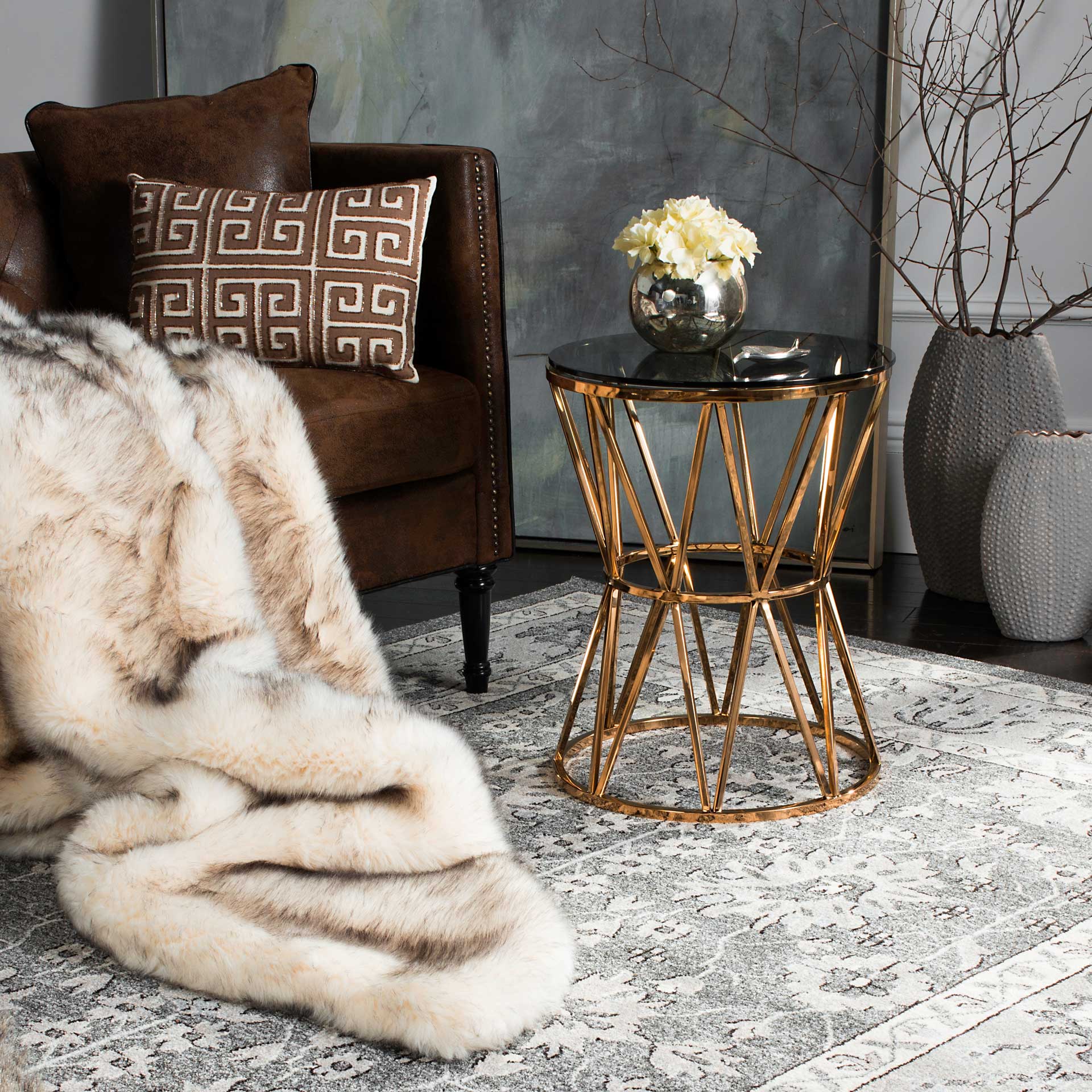 Delve Glass Top End Table Gold - Image 4