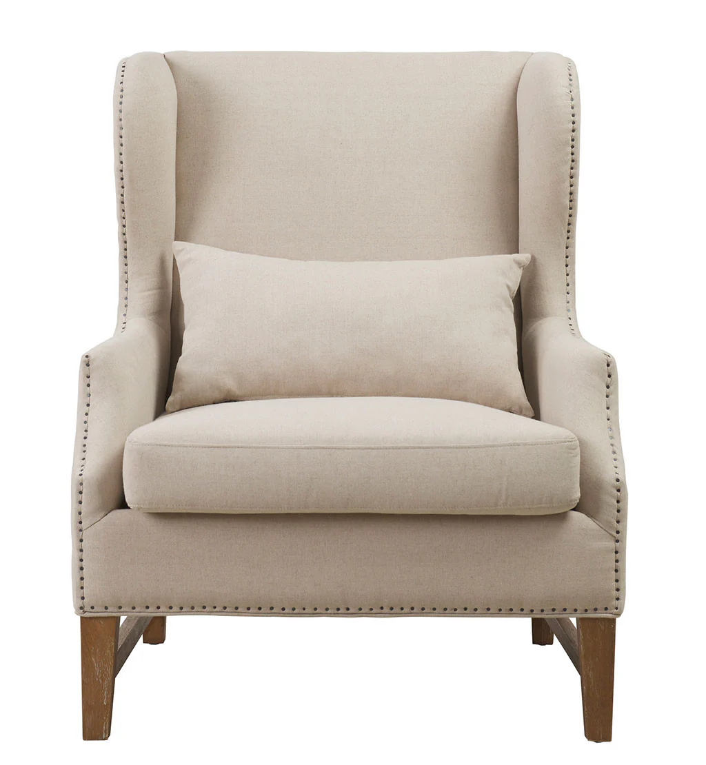 Desai Linen Wing Chair Beige - Image 2