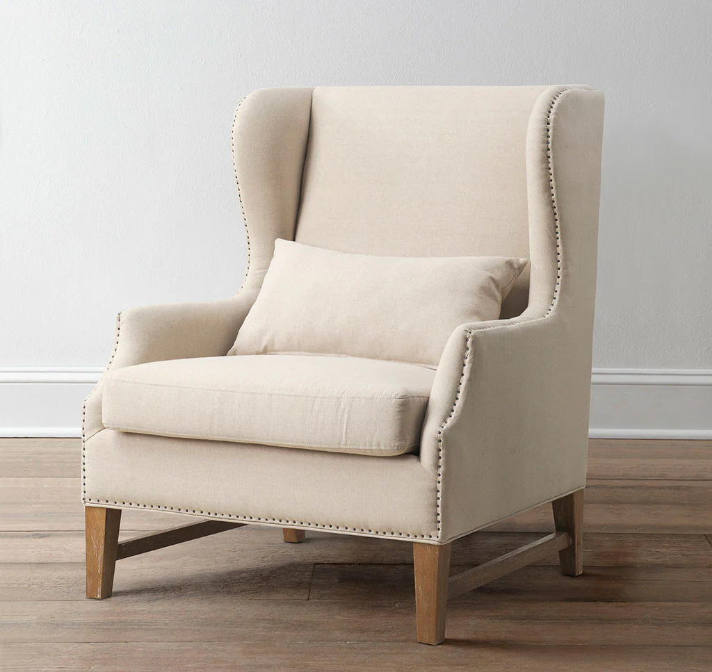Desai Linen Wing Chair Beige - Image 5