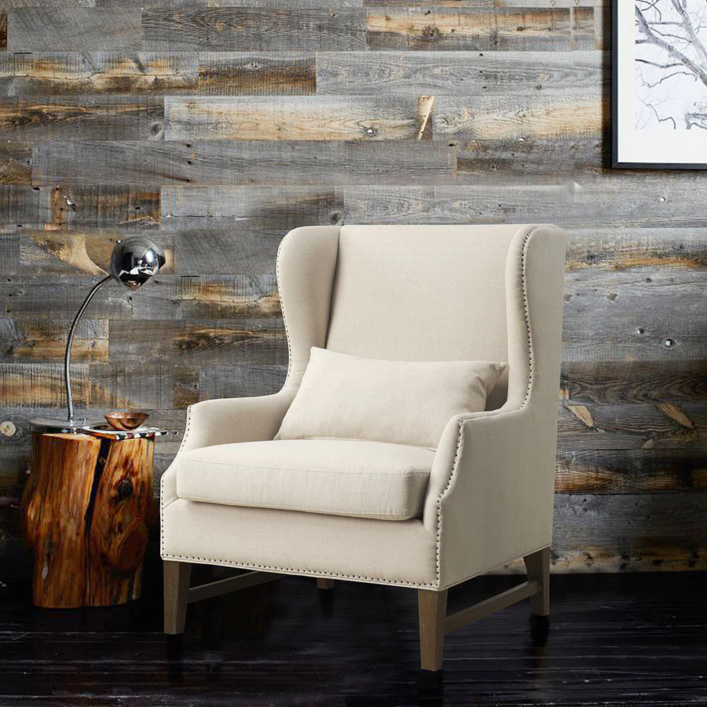 Desai Linen Wing Chair Beige - Image 6