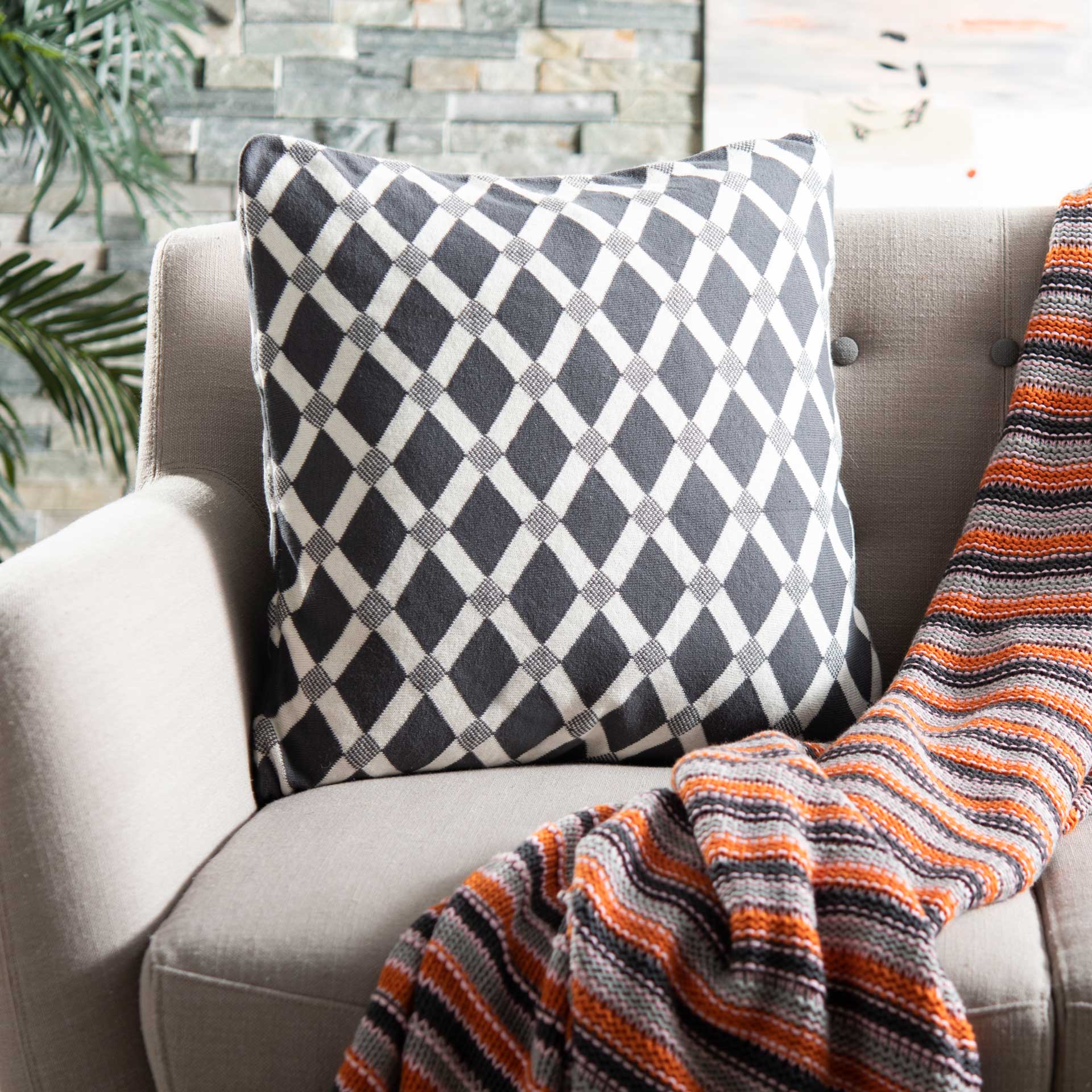 Diamond Knit Pillow Dark Gray/Natural - Image 3