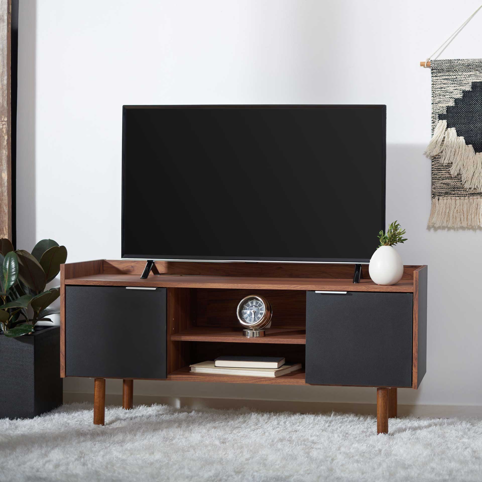 Dilan 2 Shelf 2 Door Media Stand Walnut/Black - Image 7