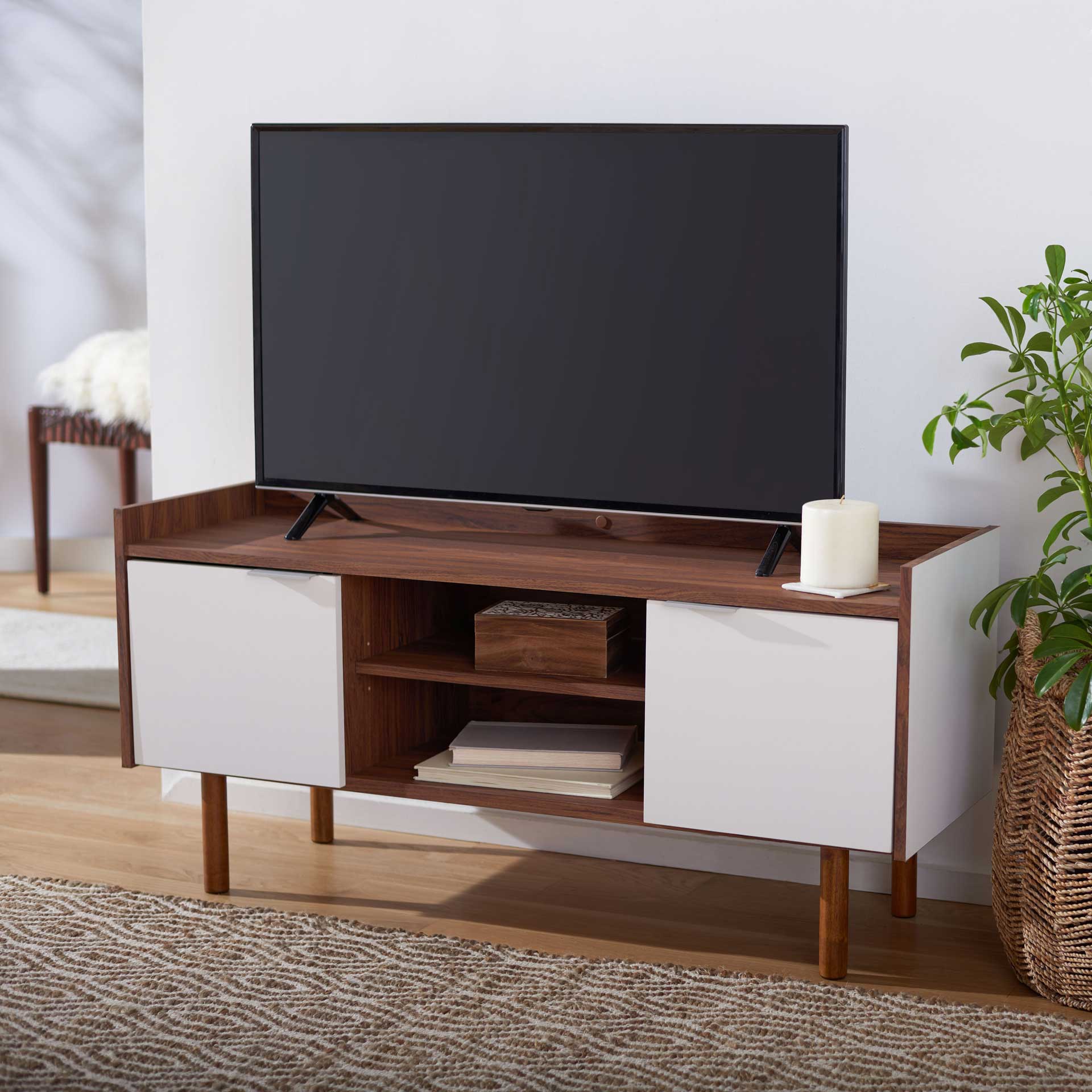 Dilan 2 Shelf 2 Door Media Stand Walnut/White - Image 8