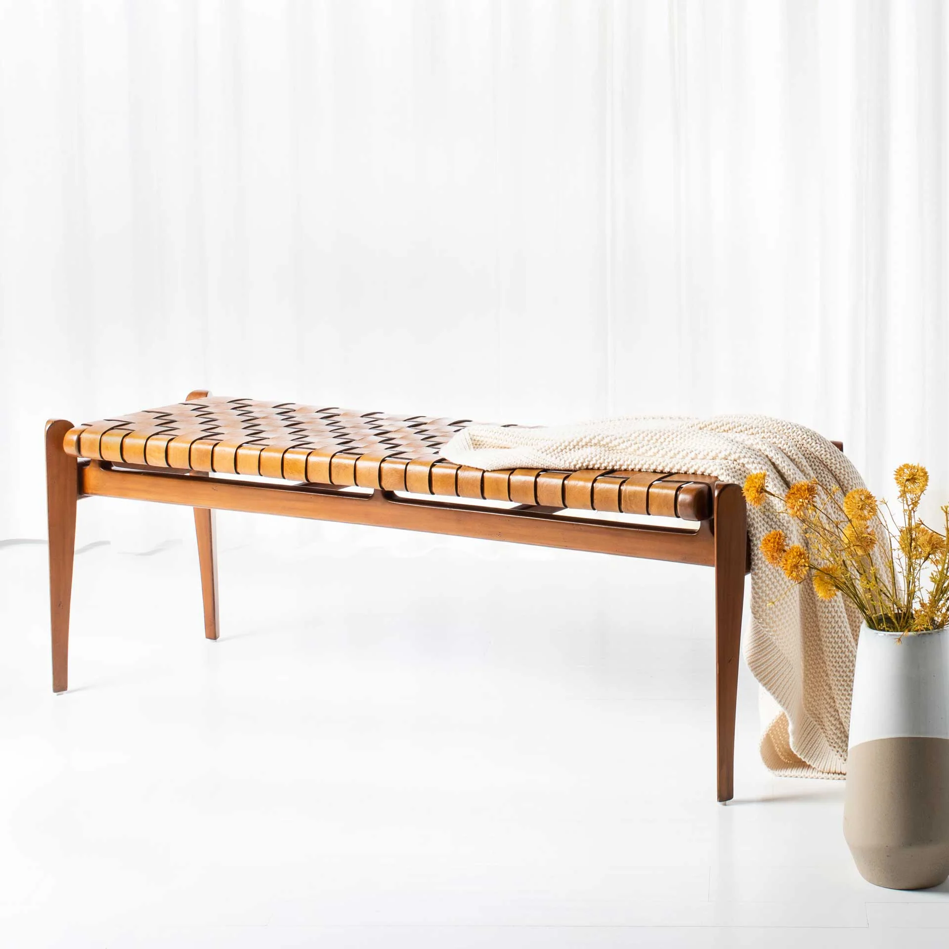 Diya Leather Bench Brown/Light Brown - Image 10