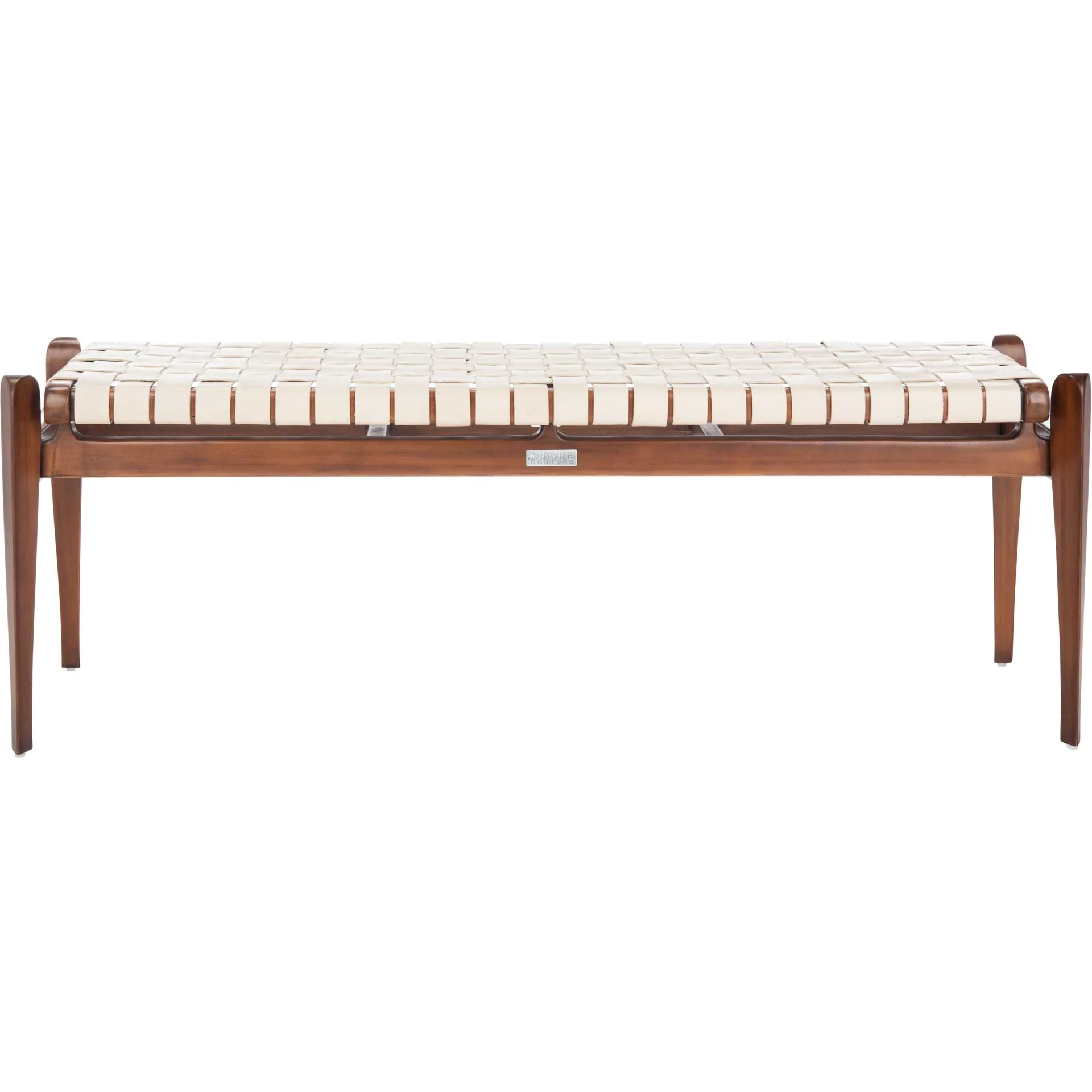 Diya Leather Bench White/Light Brown - Image 2