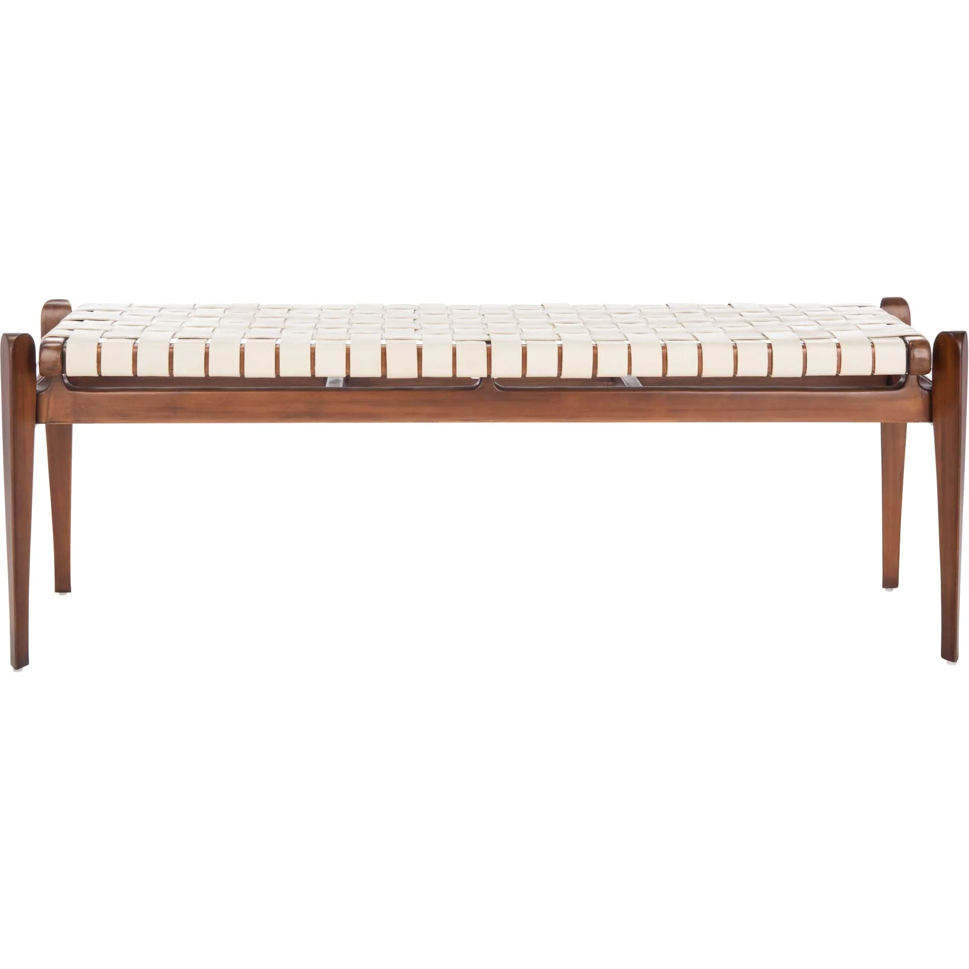 Diya Leather Bench White/Light Brown - Image 4